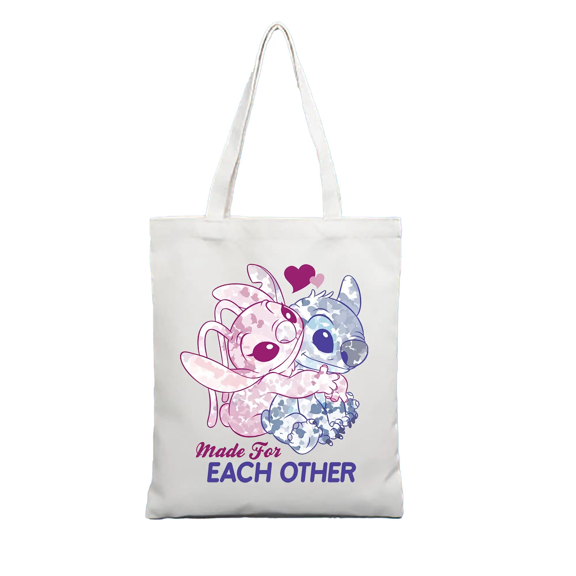 リロ＆スティッチ グッズ エンジェル - 縦型キャンバス手提げバッグ（トートバッグ） ・ キャンバス素材 ・ ショッピング用 ・ 軽量 丈夫 お手入れ簡単