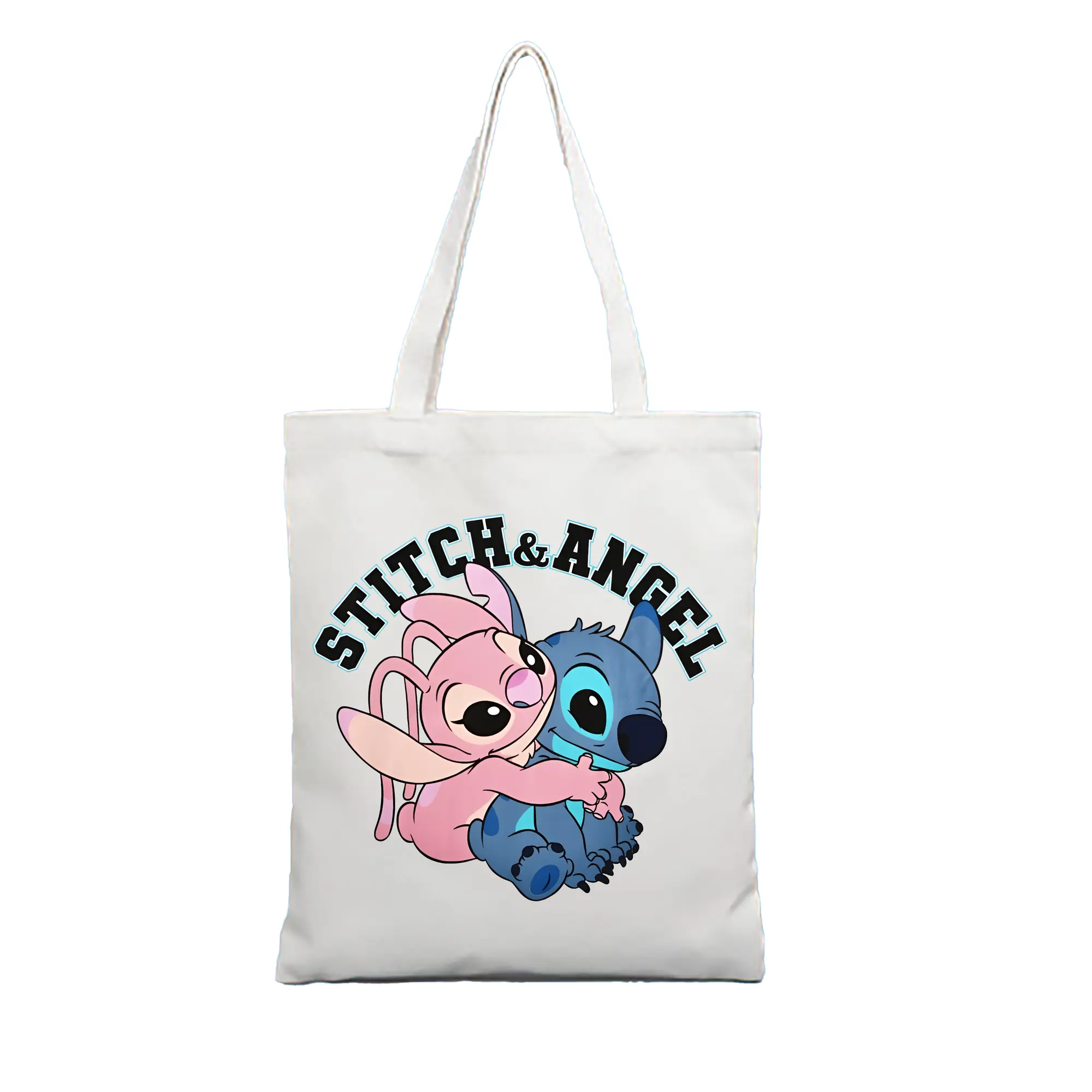 リロ＆スティッチ グッズ エンジェル - 縦型キャンバス手提げバッグ（トートバッグ） ・ キャンバス素材 ・ ショッピング用 ・ 軽量 丈夫 お手入れ簡単