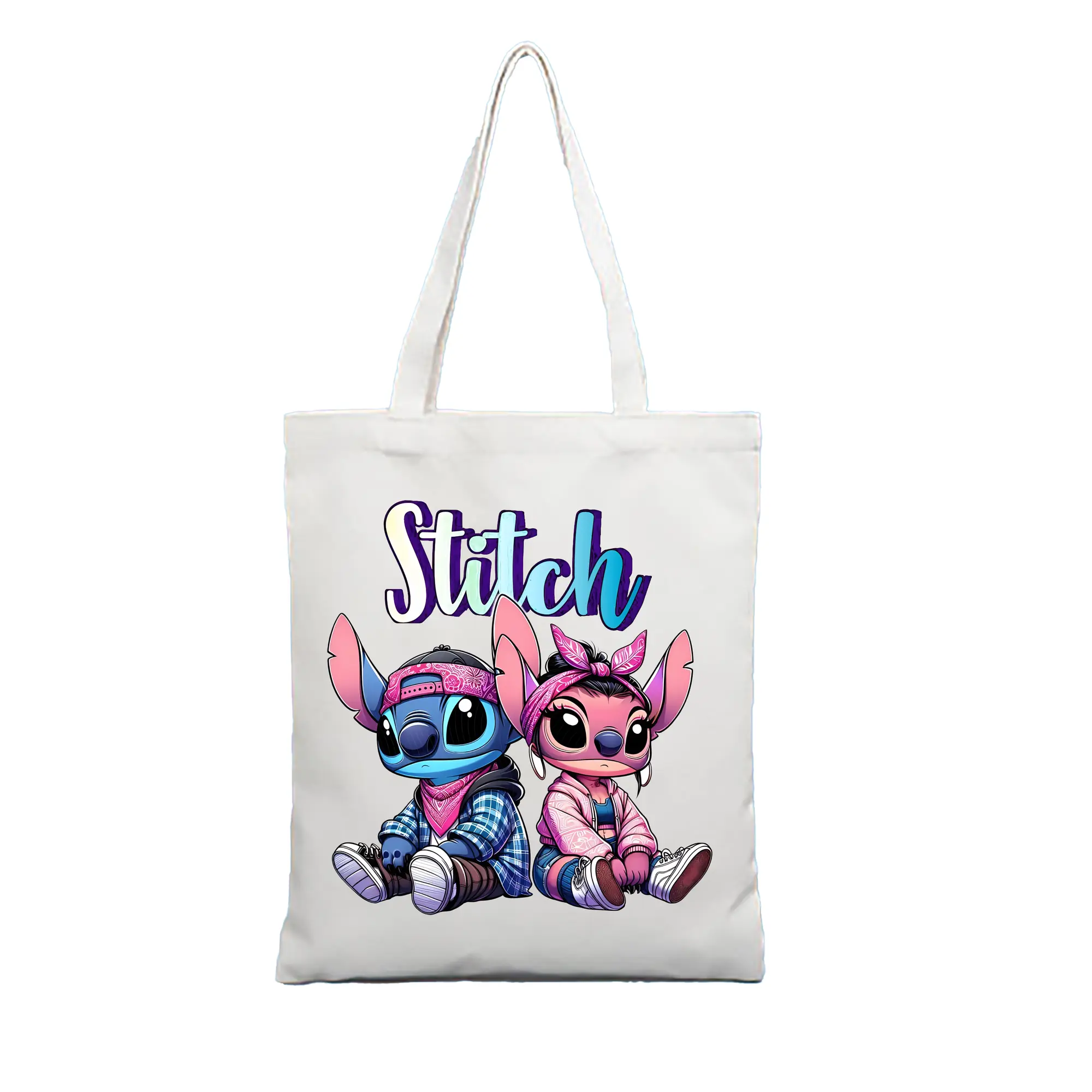 リロ＆スティッチ グッズ エンジェル - 縦型キャンバス手提げバッグ（トートバッグ） ・ キャンバス素材 ・ ショッピング用 ・ 軽量 丈夫 お手入れ簡単