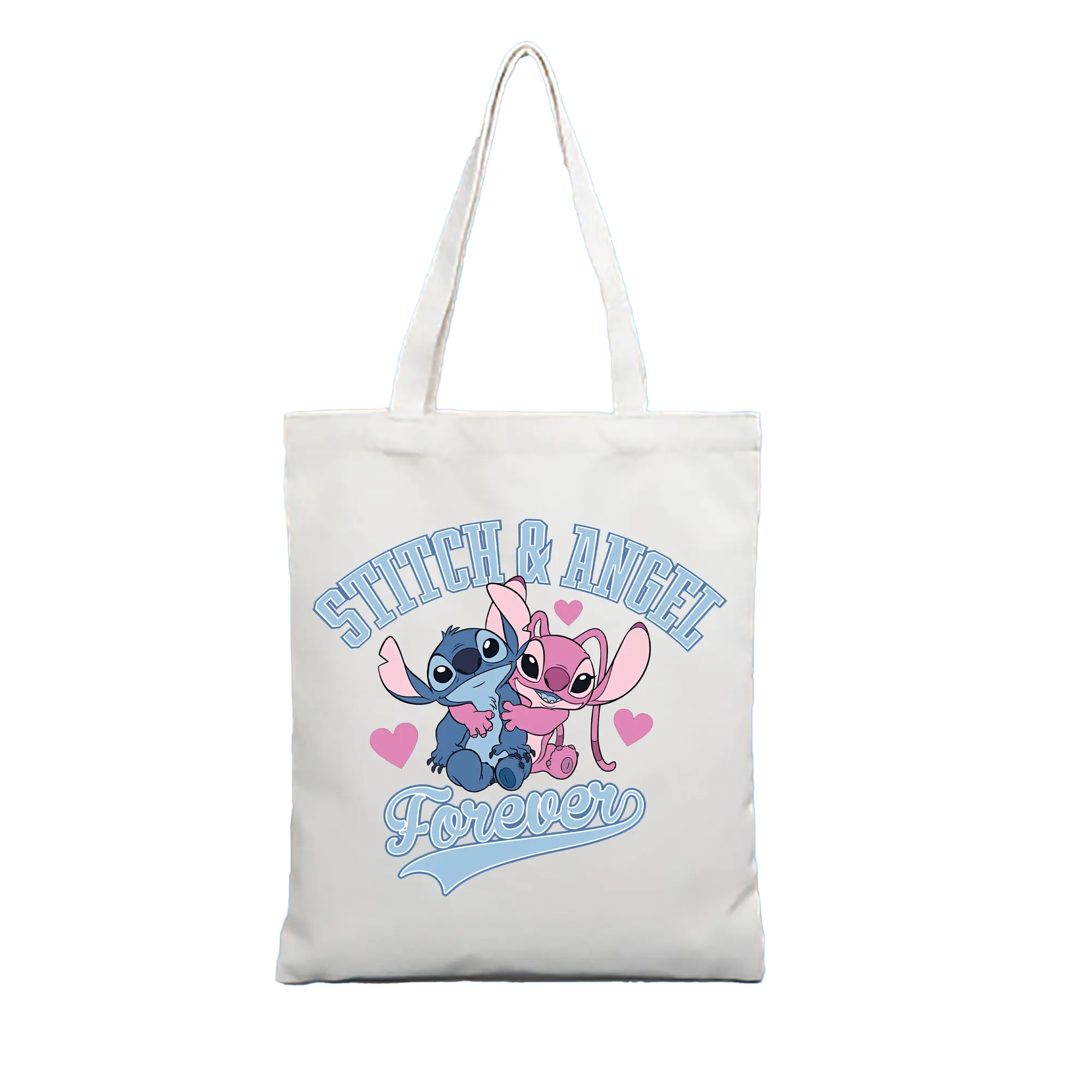 リロ＆スティッチ グッズ エンジェル - 縦型キャンバス手提げバッグ（トートバッグ） ・ キャンバス素材 ・ ショッピング用 ・ 軽量 丈夫 お手入れ簡単