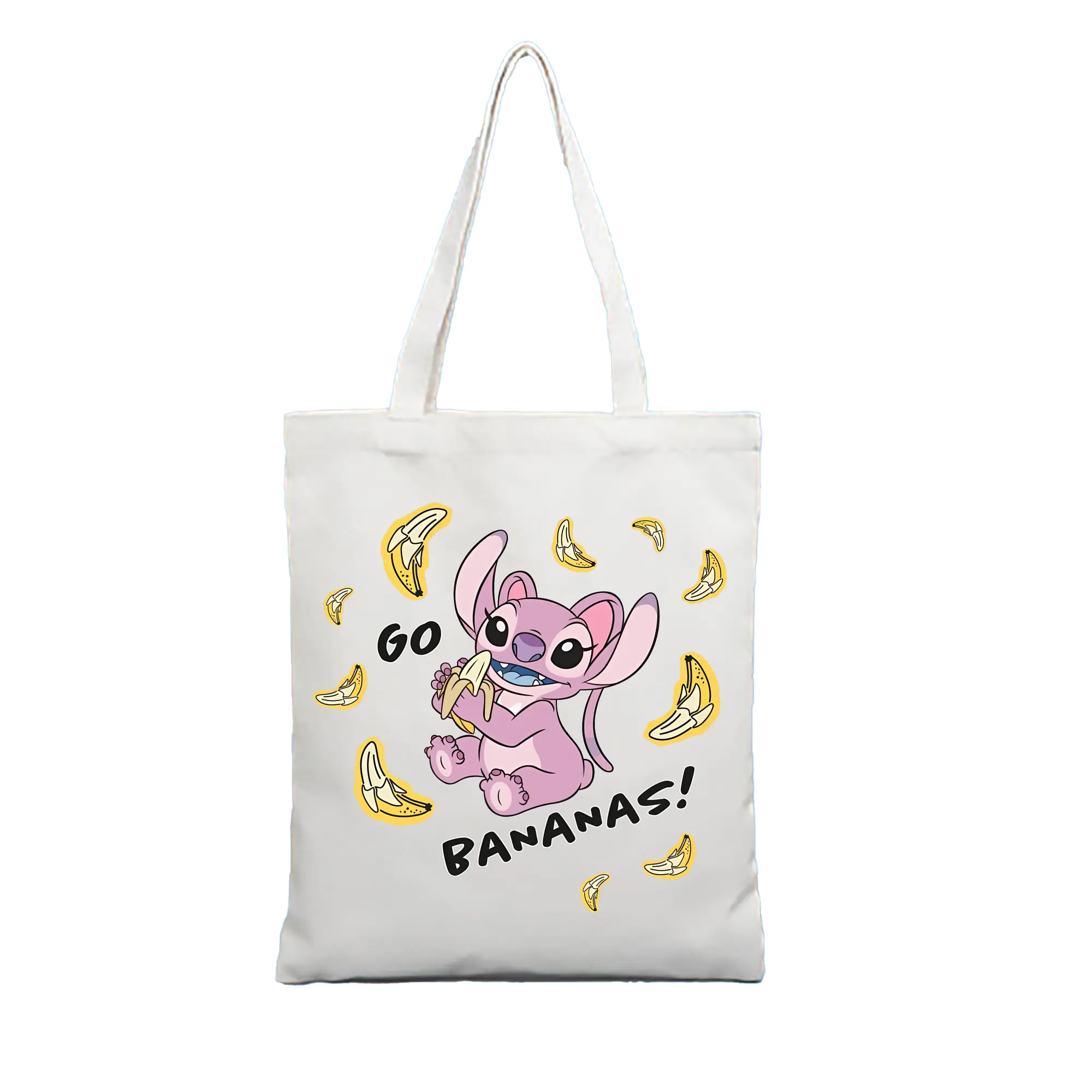 リロ＆スティッチ グッズ エンジェル - 縦型キャンバス手提げバッグ（トートバッグ） ・ キャンバス素材 ・ ショッピング用 ・ 軽量 丈夫 お手入れ簡単