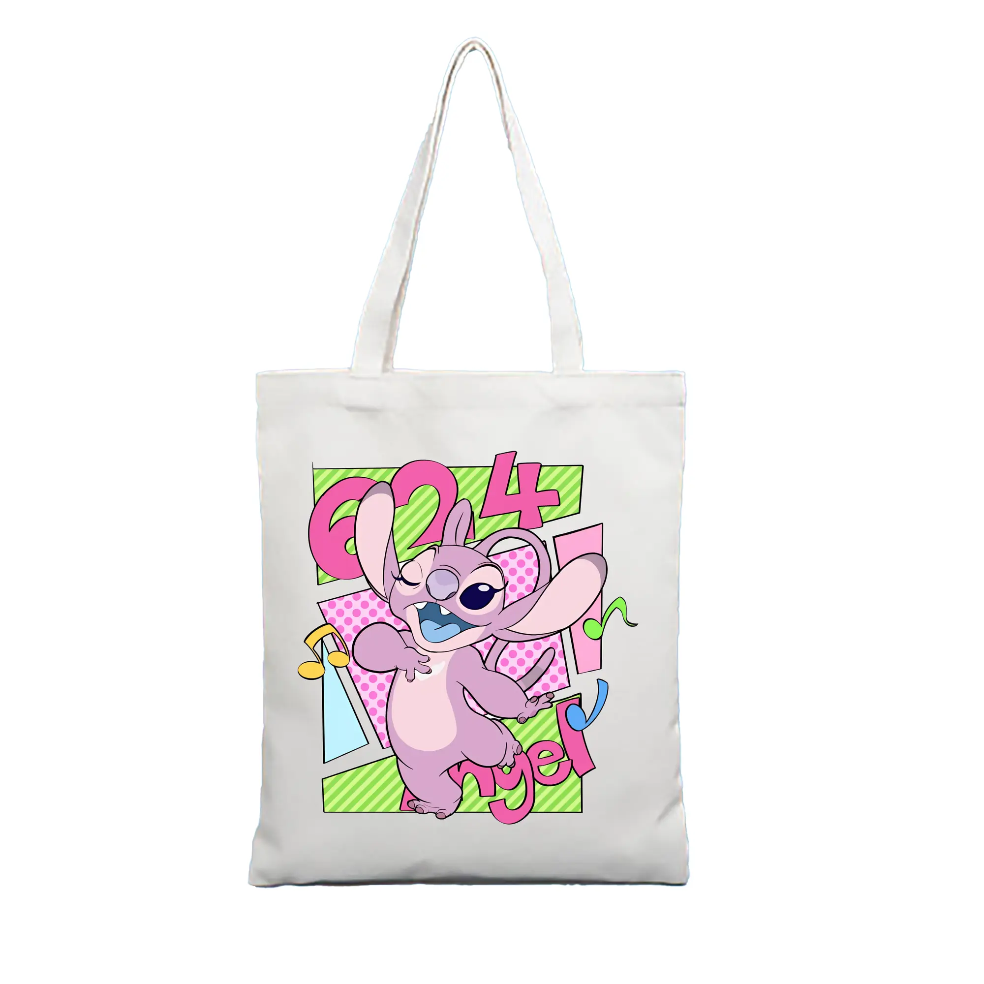 リロ＆スティッチ グッズ エンジェル - 縦型キャンバス手提げバッグ（トートバッグ） ・ キャンバス素材 ・ ショッピング用 ・ 軽量 丈夫 お手入れ簡単