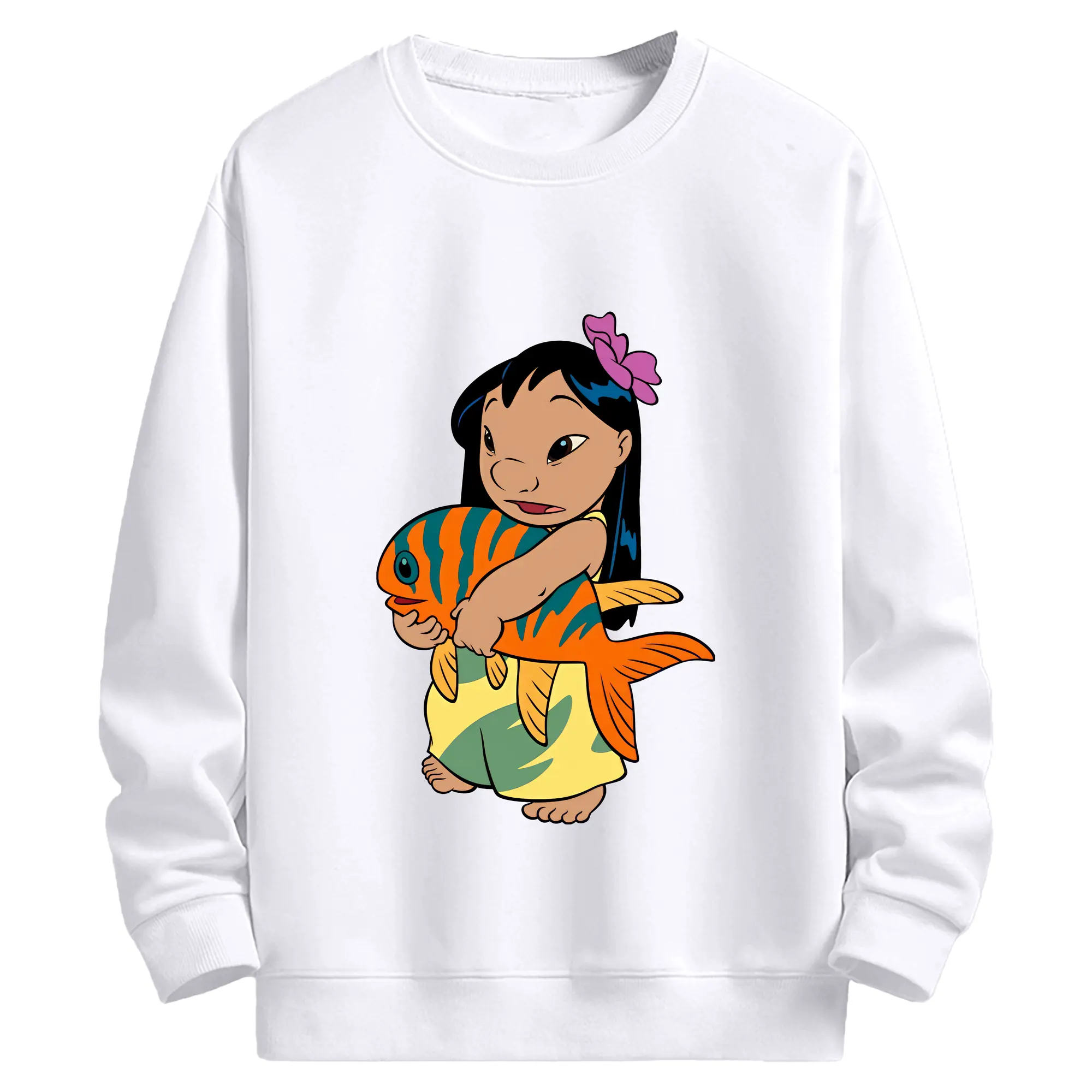 リロ＆スティッチ グッズ リロ - 高品質 クルーネック スウェット ・ コットン59％ ポリエステル41％ ・ ユニセックス 長袖 トレーナー ・ カジュアル デイリー スポーツ 散歩用