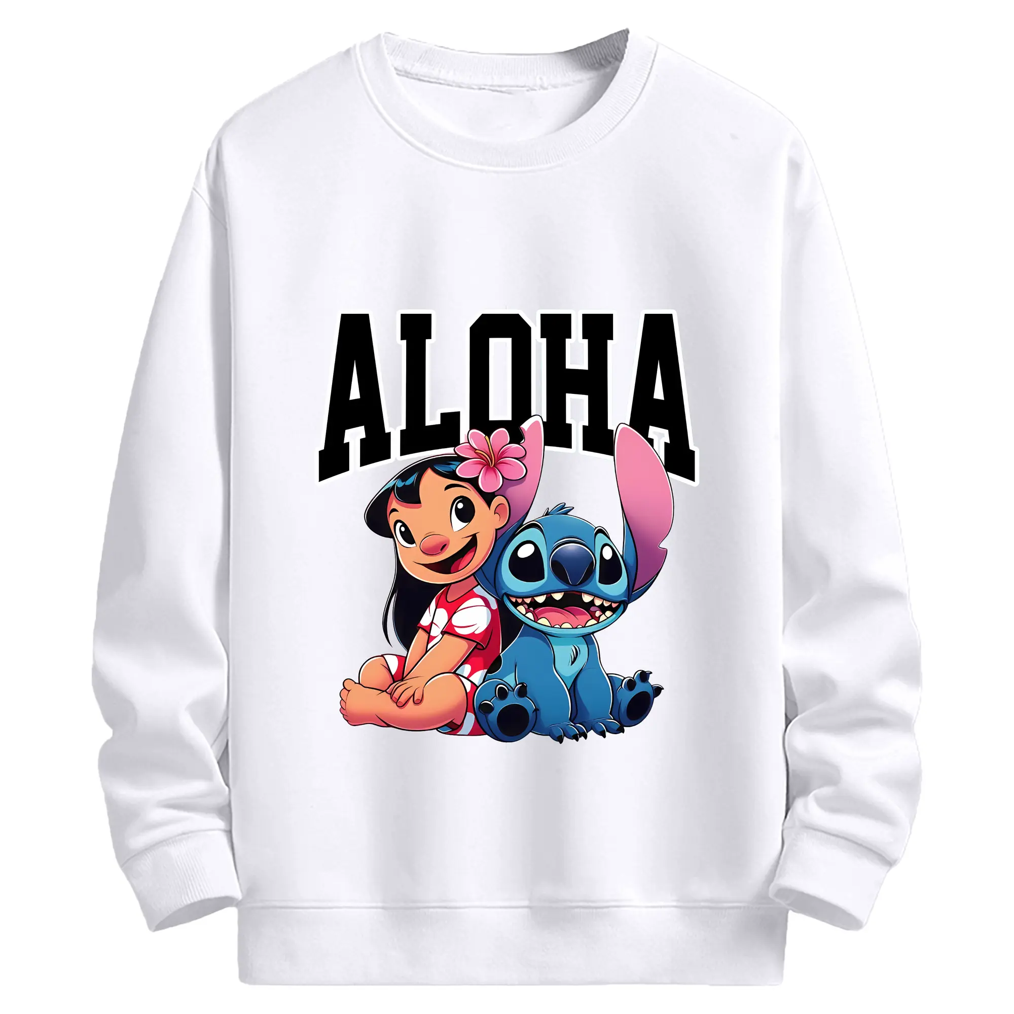リロ＆スティッチ グッズ リロ - 高品質 クルーネック スウェット ・ コットン59％ ポリエステル41％ ・ ユニセックス 長袖 トレーナー ・ カジュアル デイリー スポーツ 散歩用