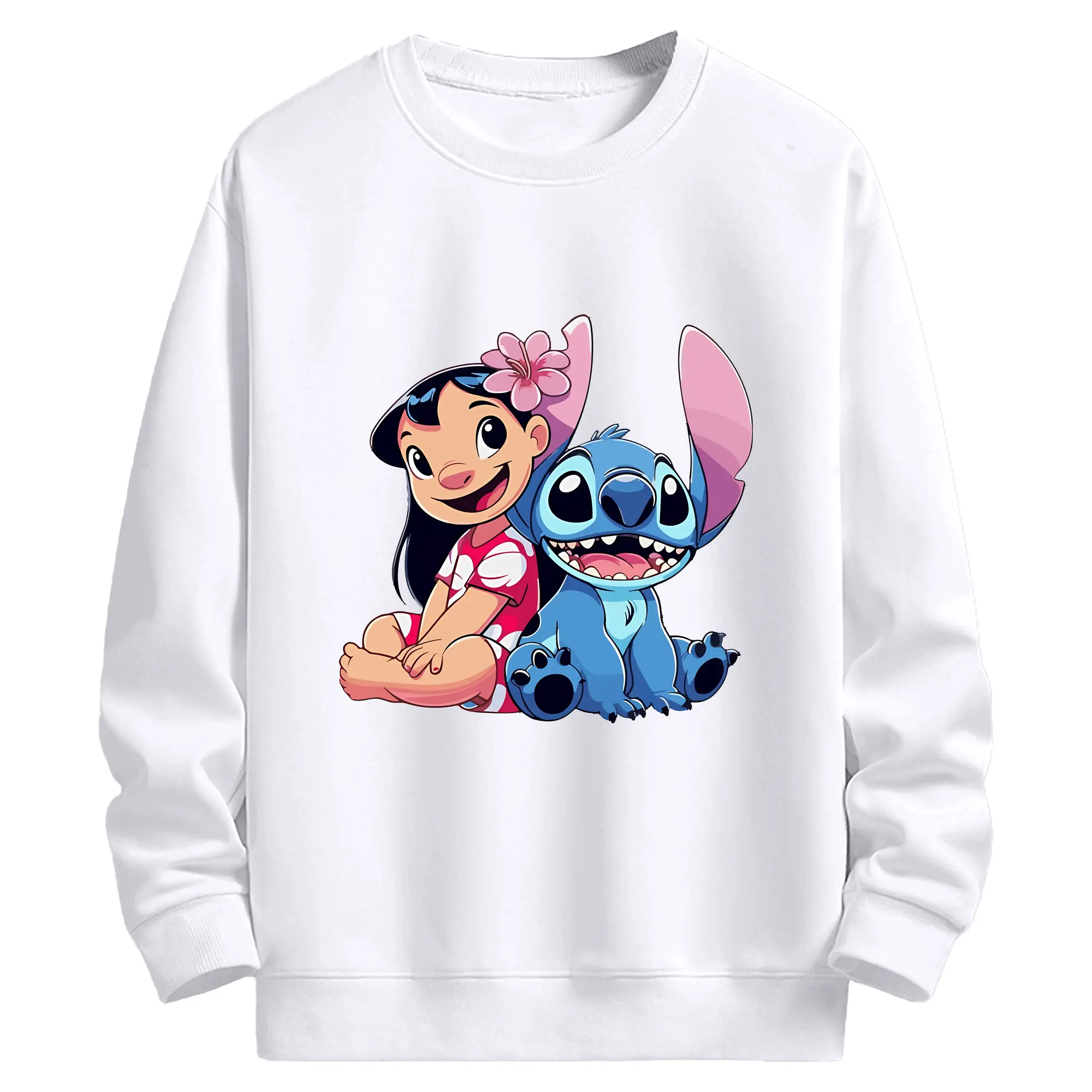 リロ＆スティッチ グッズ リロ - 高品質 クルーネック スウェット ・ コットン59％ ポリエステル41％ ・ ユニセックス 長袖 トレーナー ・ カジュアル デイリー スポーツ 散歩用