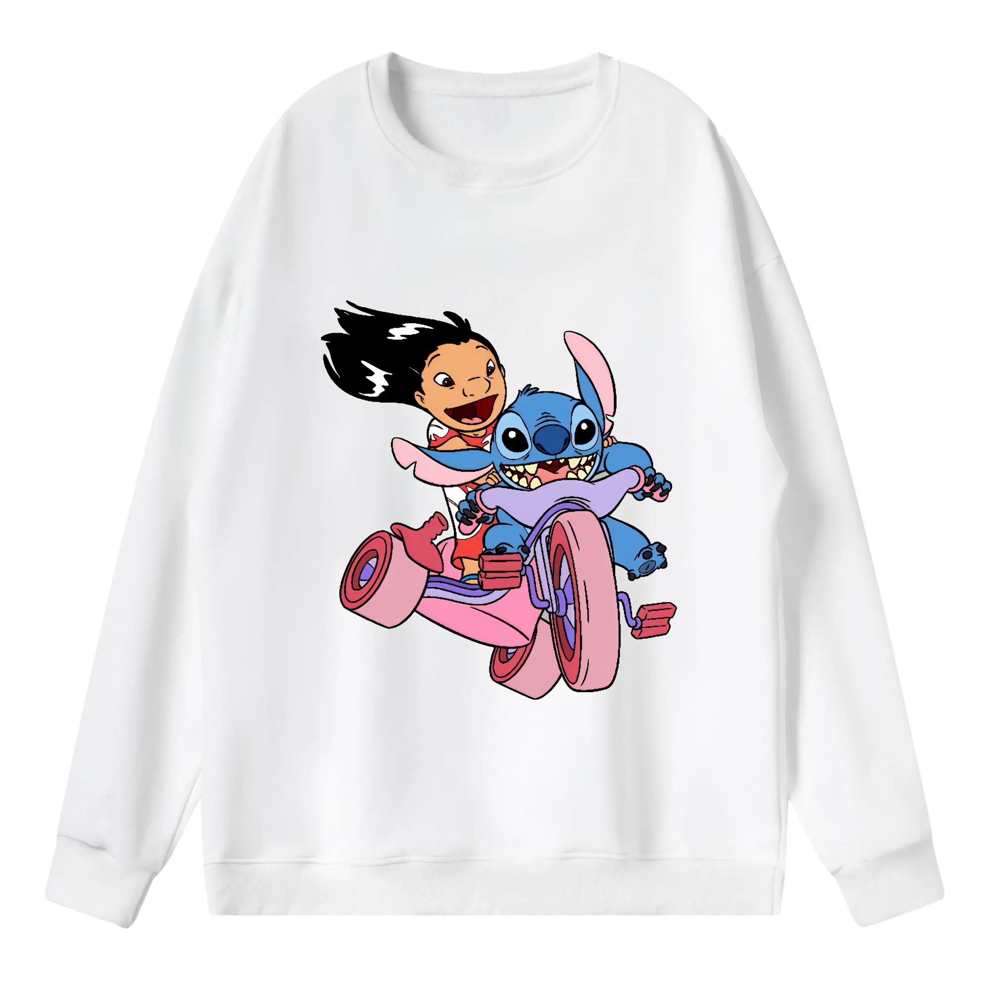 リロ＆スティッチ グッズ リロ - 薄手 クルーネック スウェット 裏毛260g · ポリエステル 春秋向け カジュアル 男女兼用 · トレーナー デイリー スポーツ 散歩に最適