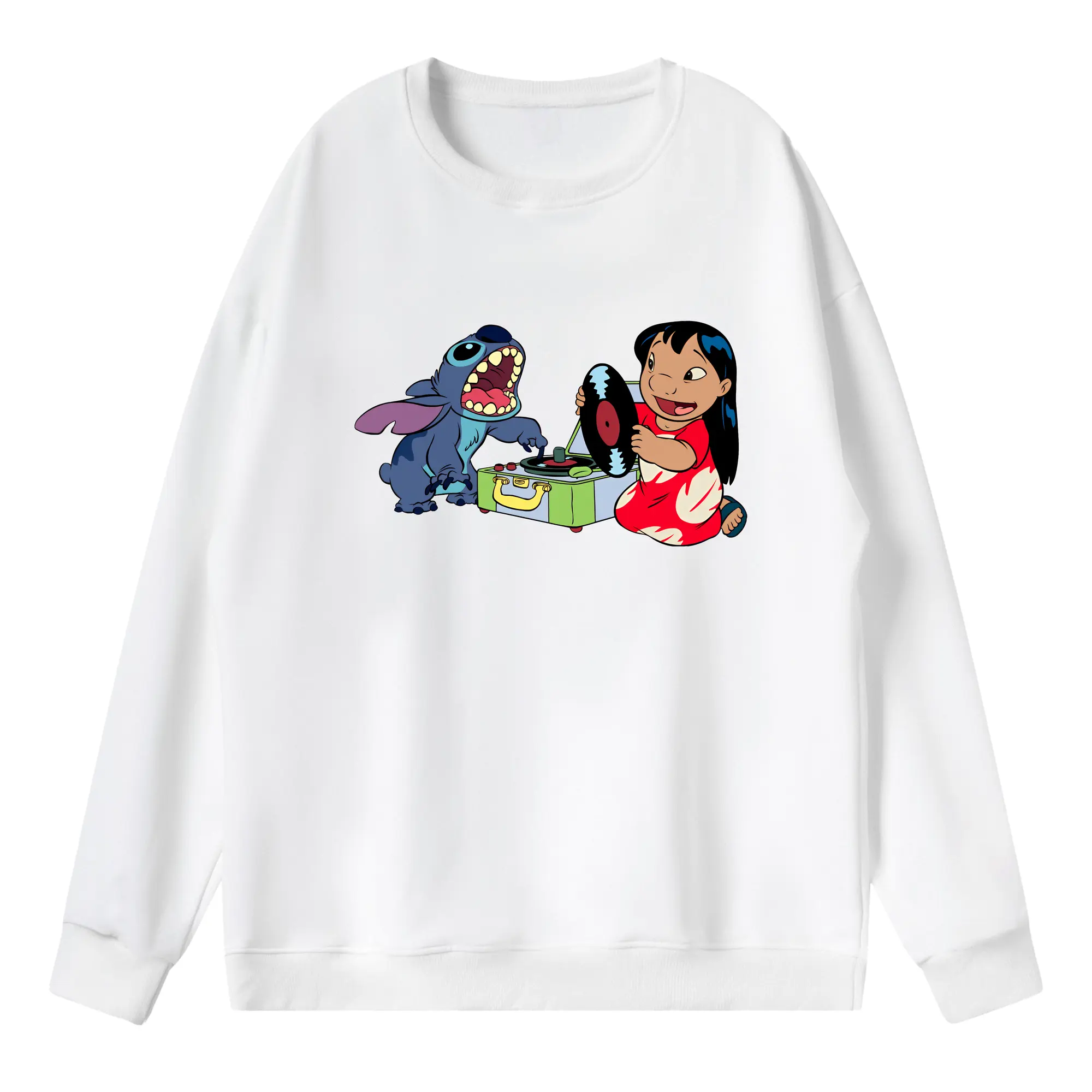 リロ＆スティッチ グッズ リロ - 薄手 クルーネック スウェット 裏毛260g · ポリエステル 春秋向け カジュアル 男女兼用 · トレーナー デイリー スポーツ 散歩に最適