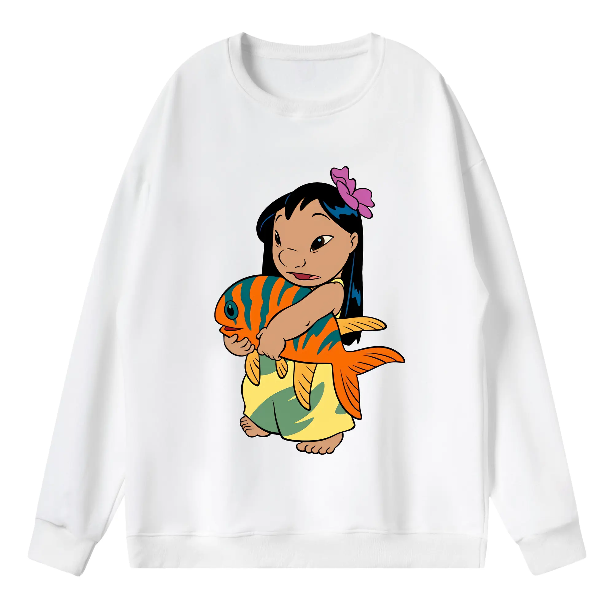 リロ＆スティッチ グッズ リロ - 薄手 クルーネック スウェット 裏毛260g · ポリエステル 春秋向け カジュアル 男女兼用 · トレーナー デイリー スポーツ 散歩に最適