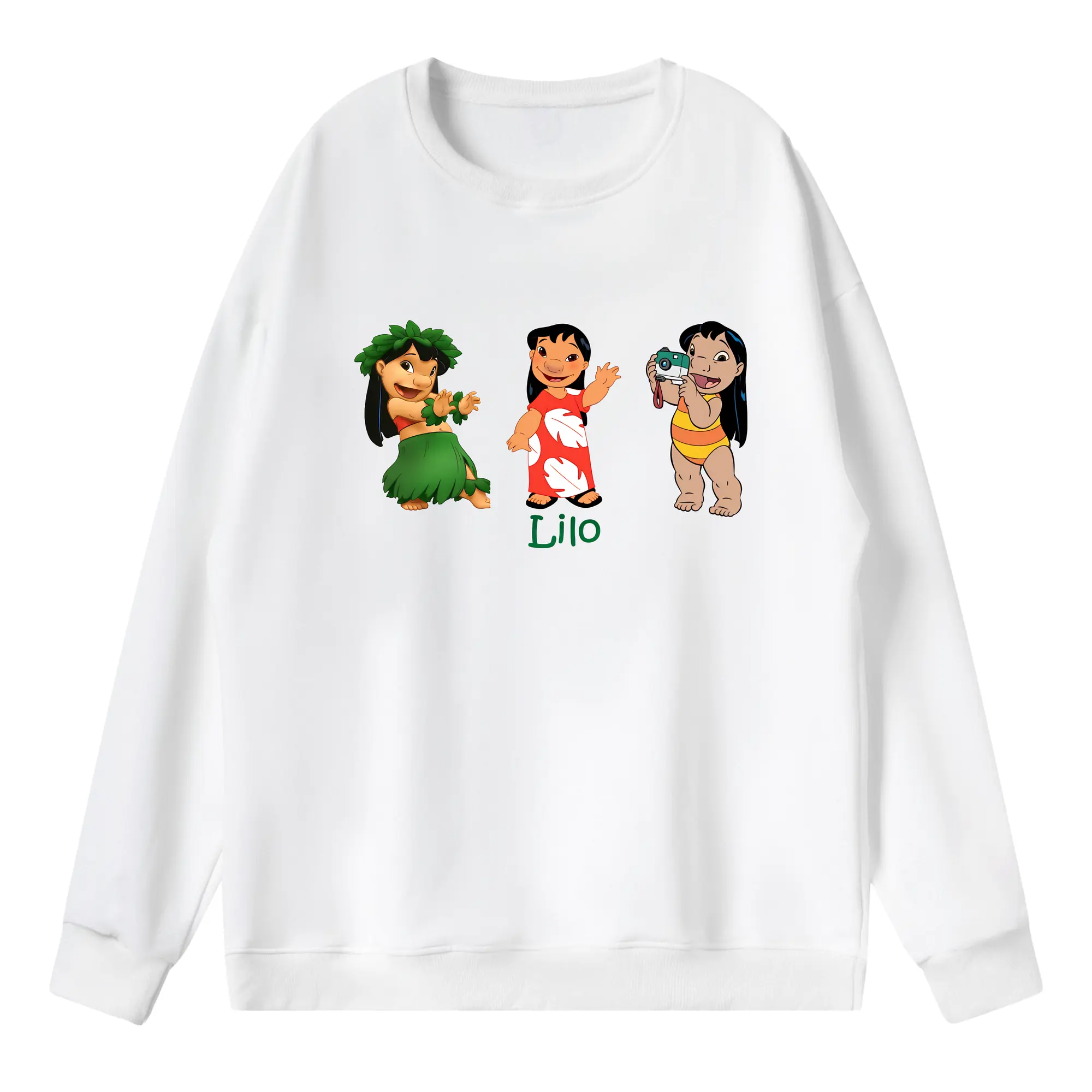 リロ＆スティッチ グッズ リロ - 薄手 クルーネック スウェット 裏毛260g · ポリエステル 春秋向け カジュアル 男女兼用 · トレーナー デイリー スポーツ 散歩に最適