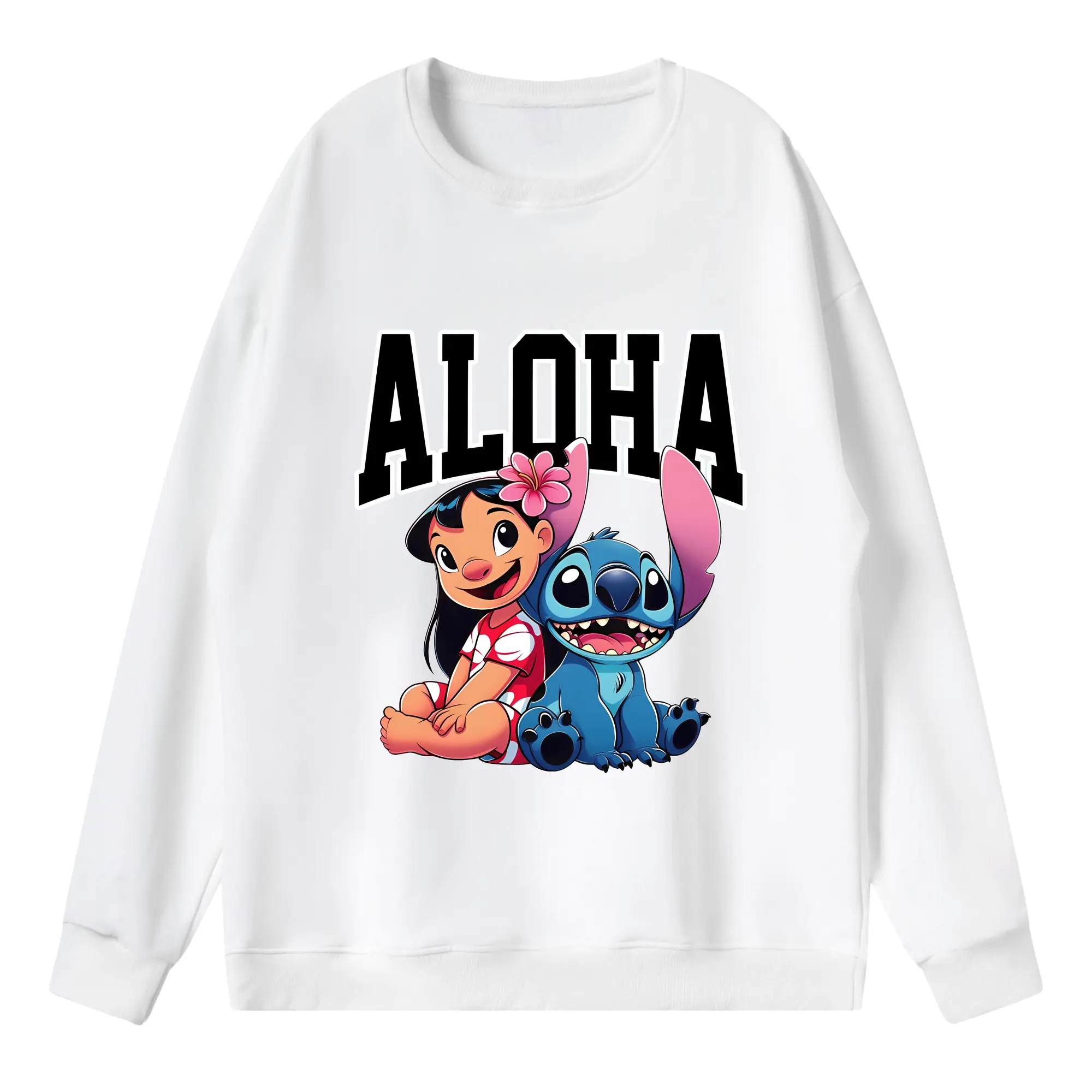 リロ＆スティッチ グッズ リロ - 薄手 クルーネック スウェット 裏毛260g · ポリエステル 春秋向け カジュアル 男女兼用 · トレーナー デイリー スポーツ 散歩に最適