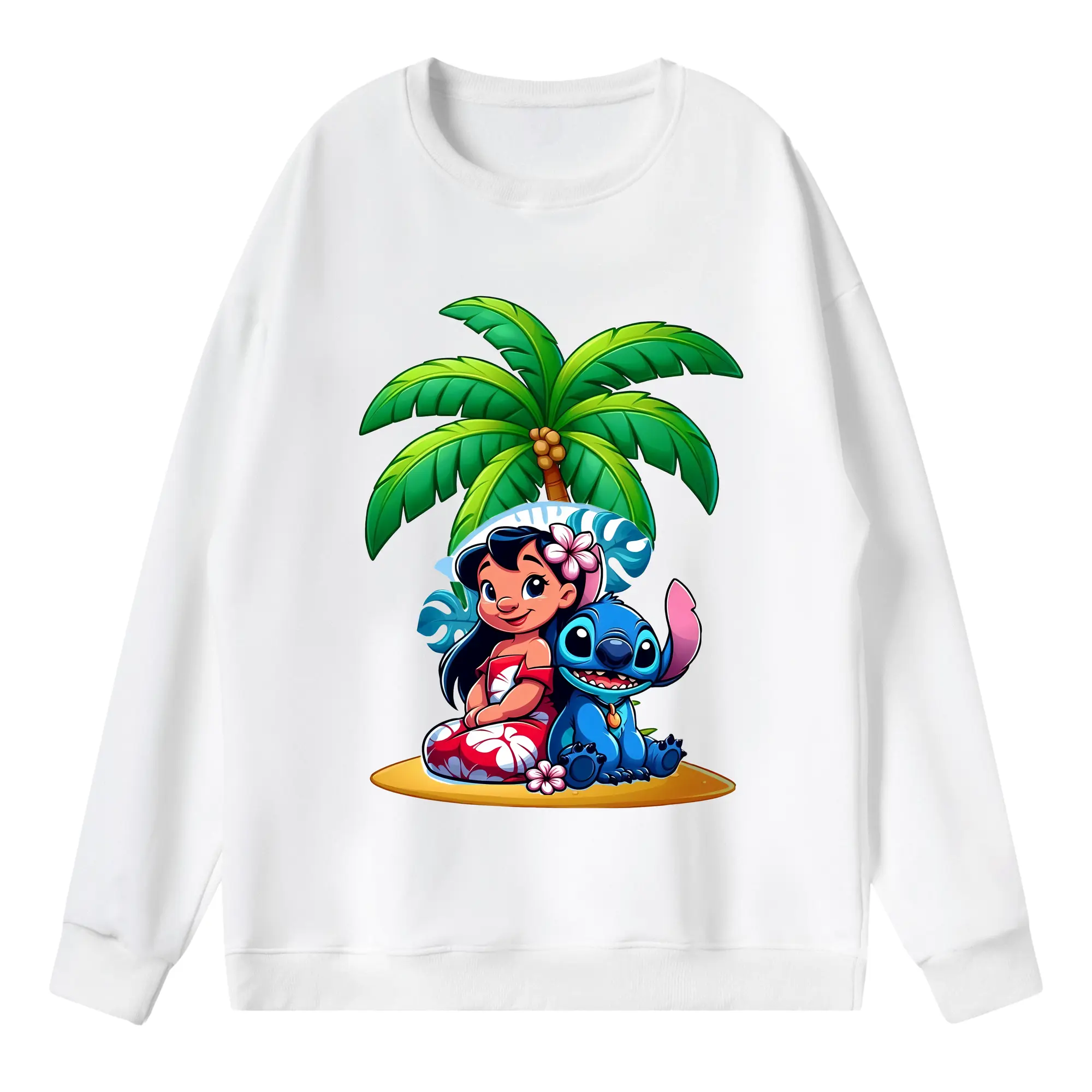 リロ＆スティッチ グッズ リロ - 薄手 クルーネック スウェット 裏毛260g · ポリエステル 春秋向け カジュアル 男女兼用 · トレーナー デイリー スポーツ 散歩に最適