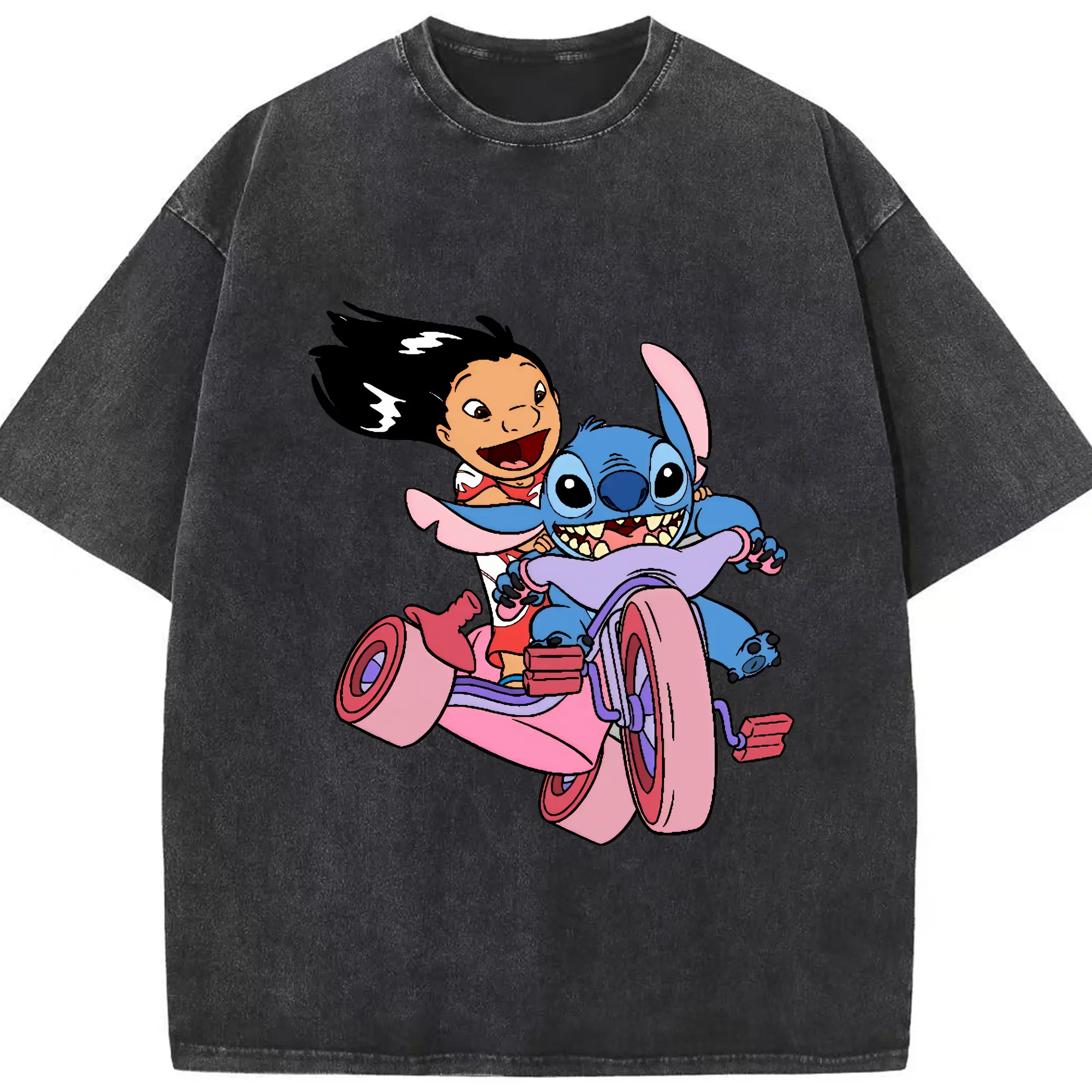 リロ＆スティッチ グッズ リロ - 綿100％ ヴィンテージ風 半袖Tシャツ ・ フロントプリント ・ 柔らか肌触り ・ 通気性 快適 ・ スポーツ カジュアル 外出用