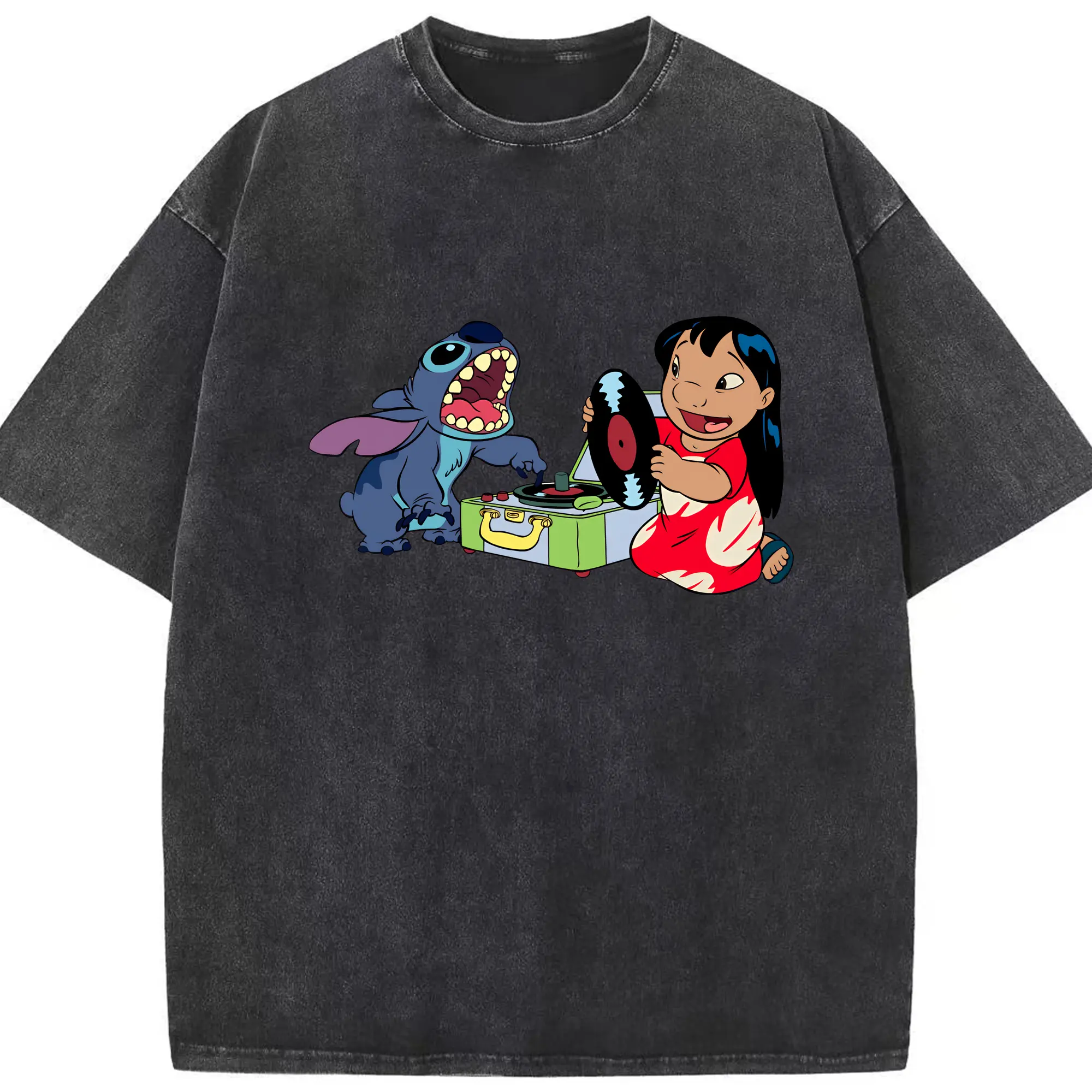 リロ＆スティッチ グッズ リロ - 綿100％ ヴィンテージ風 半袖Tシャツ ・ フロントプリント ・ 柔らか肌触り ・ 通気性 快適 ・ スポーツ カジュアル 外出用