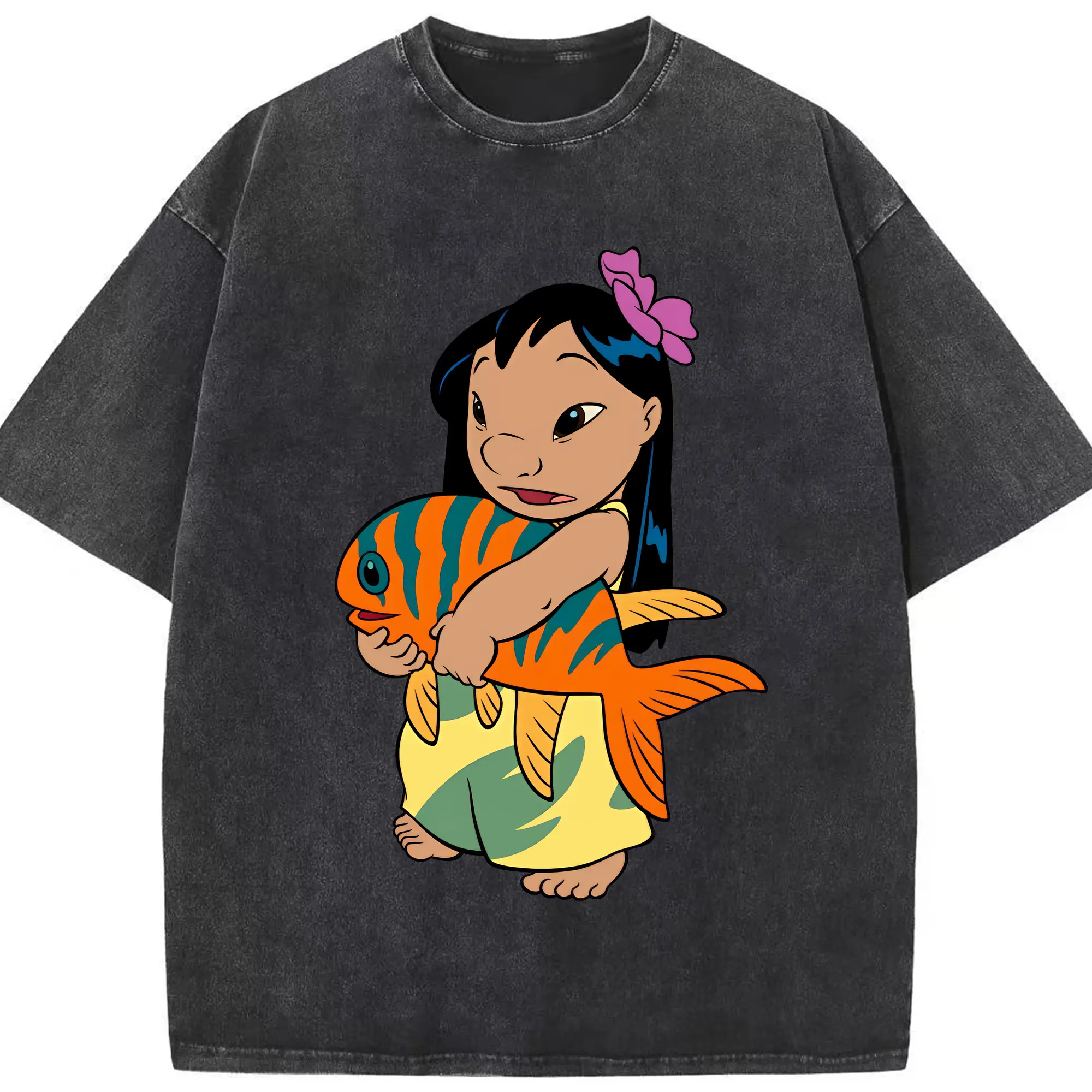 リロ＆スティッチ グッズ リロ - 綿100％ ヴィンテージ風 半袖Tシャツ ・ フロントプリント ・ 柔らか肌触り ・ 通気性 快適 ・ スポーツ カジュアル 外出用