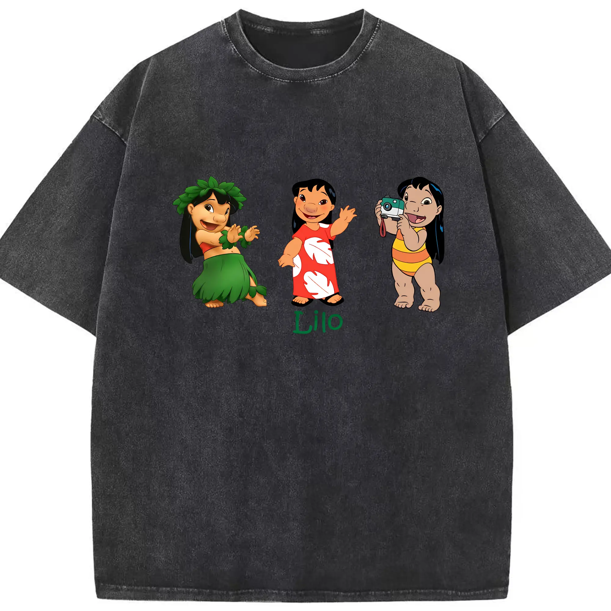 リロ＆スティッチ グッズ リロ - 綿100％ ヴィンテージ風 半袖Tシャツ ・ フロントプリント ・ 柔らか肌触り ・ 通気性 快適 ・ スポーツ カジュアル 外出用