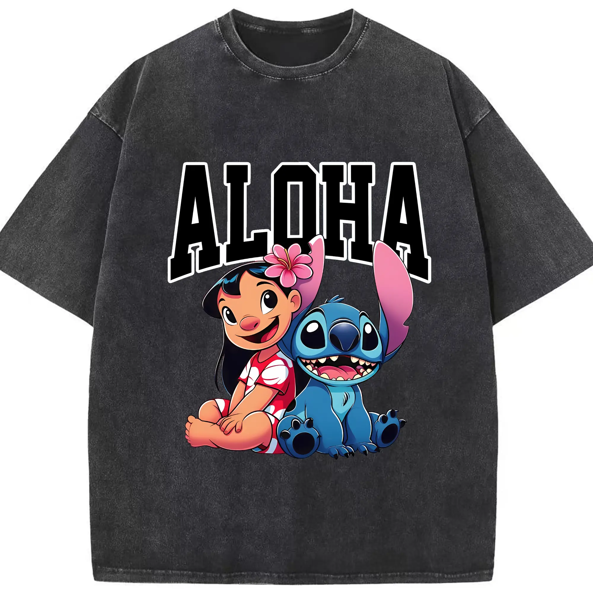 リロ＆スティッチ グッズ リロ - 綿100％ ヴィンテージ風 半袖Tシャツ ・ フロントプリント ・ 柔らか肌触り ・ 通気性 快適 ・ スポーツ カジュアル 外出用