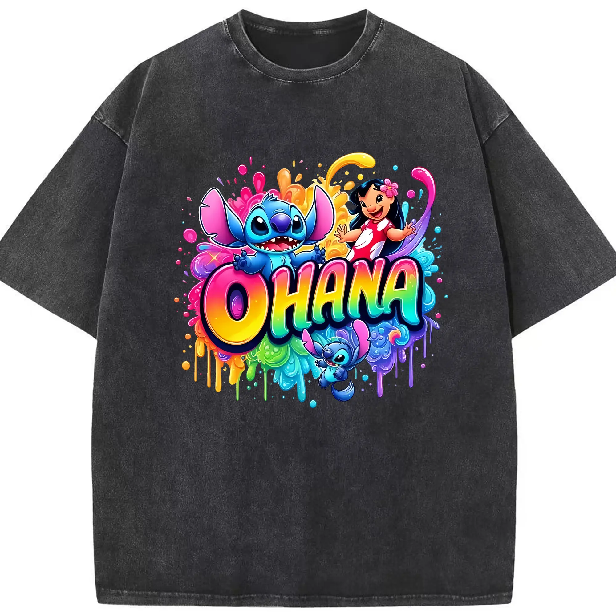 リロ＆スティッチ グッズ リロ - 綿100％ ヴィンテージ風 半袖Tシャツ ・ フロントプリント ・ 柔らか肌触り ・ 通気性 快適 ・ スポーツ カジュアル 外出用