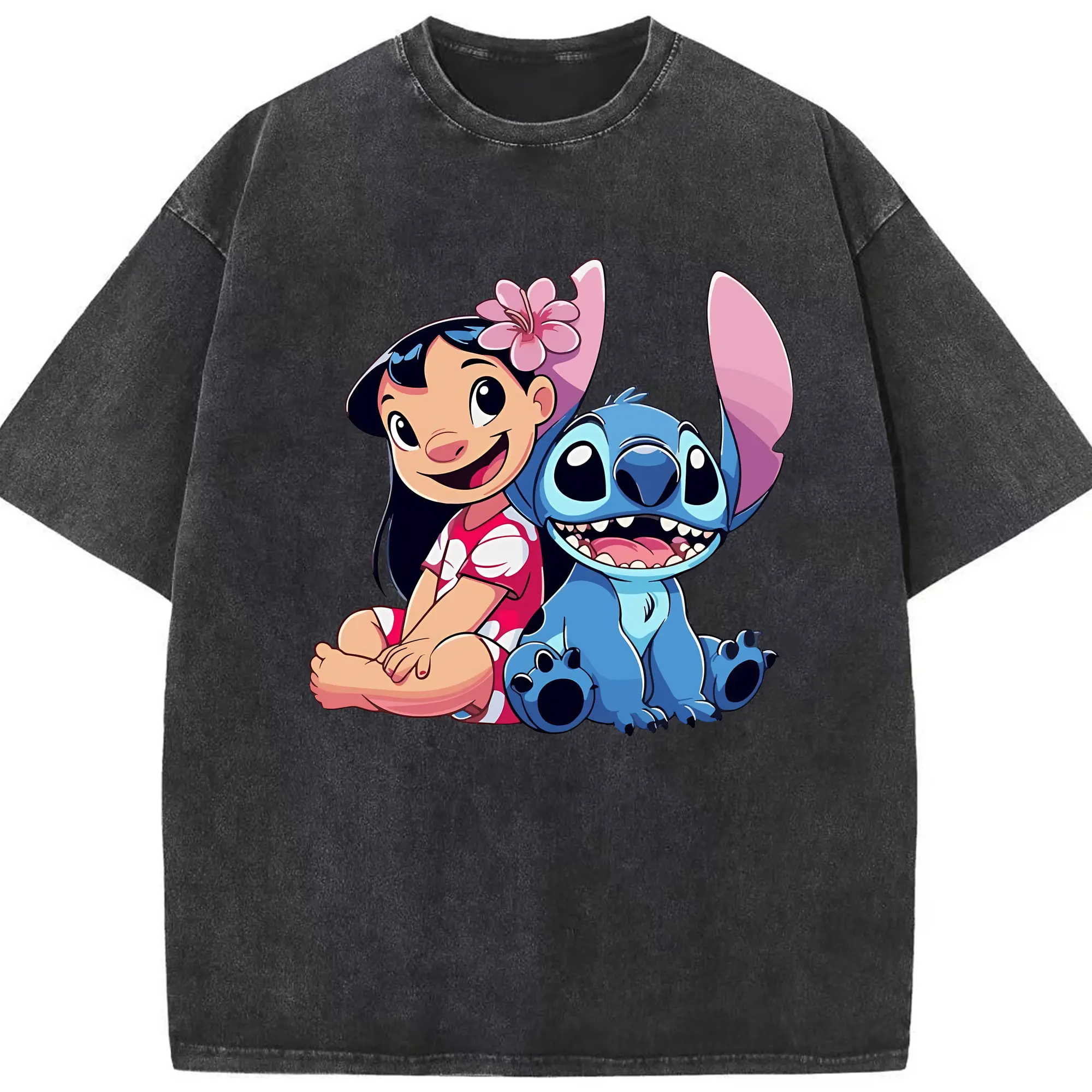 リロ＆スティッチ グッズ リロ - 綿100％ ヴィンテージ風 半袖Tシャツ ・ フロントプリント ・ 柔らか肌触り ・ 通気性 快適 ・ スポーツ カジュアル 外出用