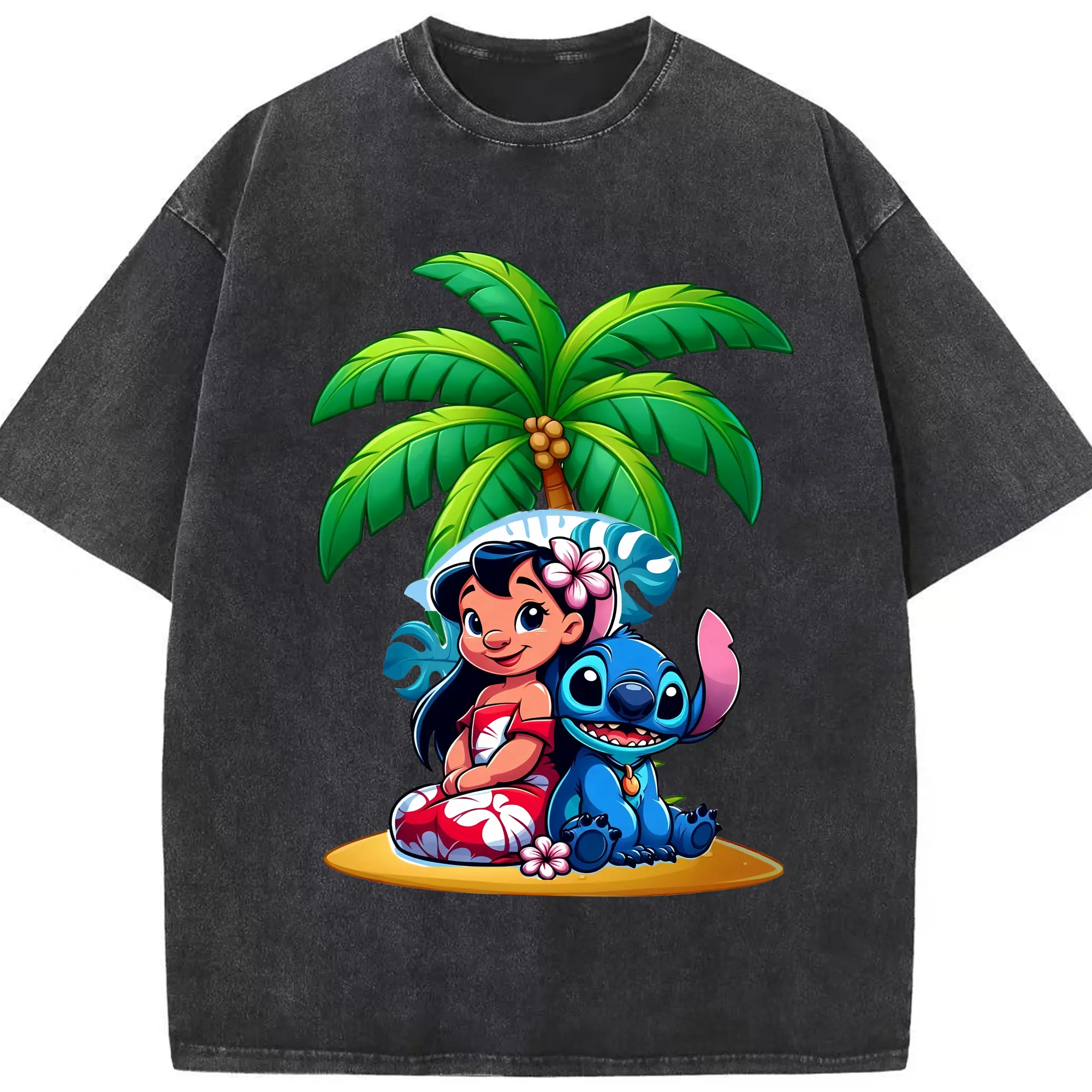 リロ＆スティッチ グッズ リロ - 綿100％ ヴィンテージ風 半袖Tシャツ ・ フロントプリント ・ 柔らか肌触り ・ 通気性 快適 ・ スポーツ カジュアル 外出用