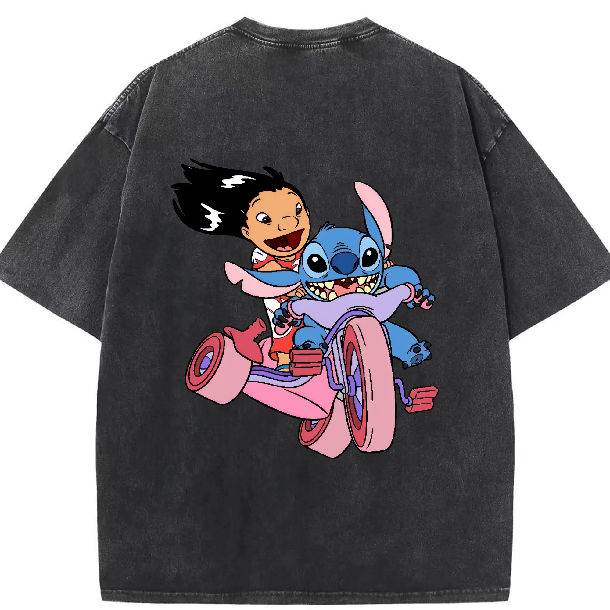 リロ＆スティッチ グッズ リロ - 綿100％ ヴィンテージ風 半袖Tシャツ ・ 背面プリント ・ 柔らか肌触り ・ 通気性 快適 ・ スポーツ カジュアル 外出用