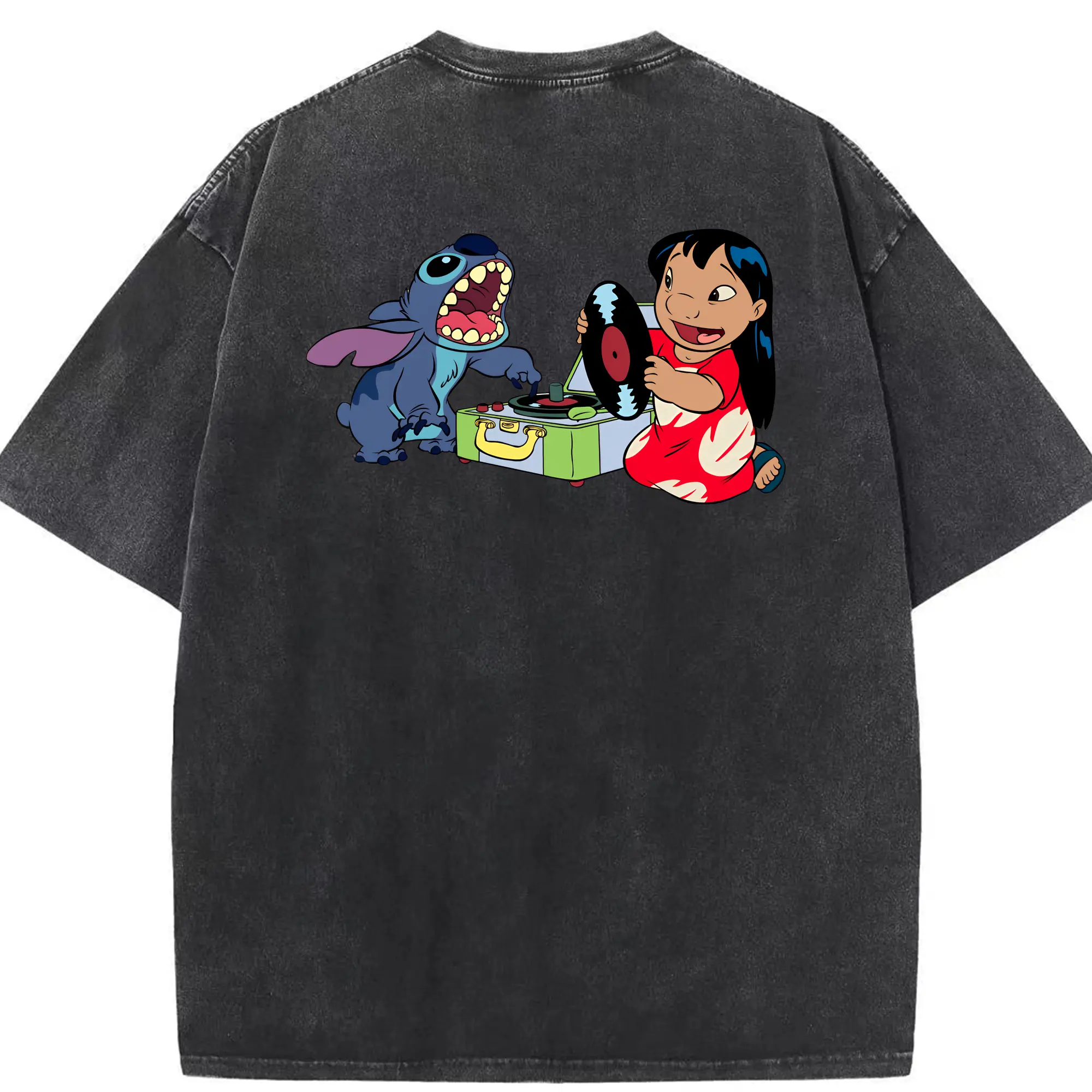 リロ＆スティッチ グッズ リロ - 綿100％ ヴィンテージ風 半袖Tシャツ ・ 背面プリント ・ 柔らか肌触り ・ 通気性 快適 ・ スポーツ カジュアル 外出用