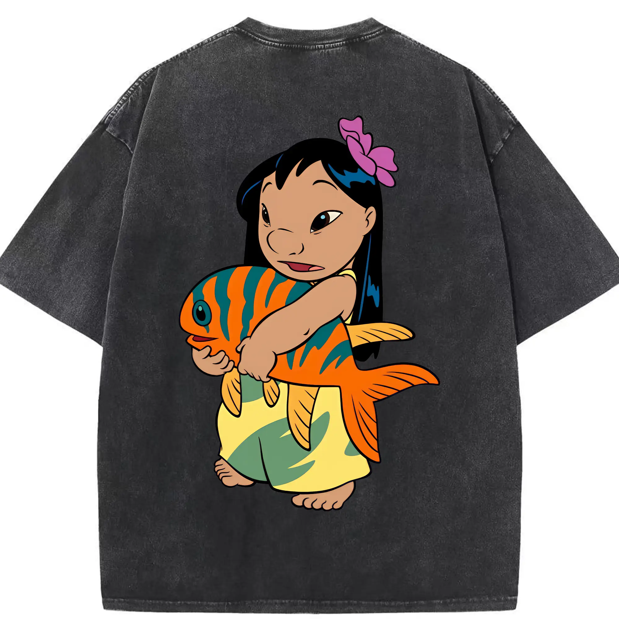 リロ＆スティッチ グッズ リロ - 綿100％ ヴィンテージ風 半袖Tシャツ ・ 背面プリント ・ 柔らか肌触り ・ 通気性 快適 ・ スポーツ カジュアル 外出用