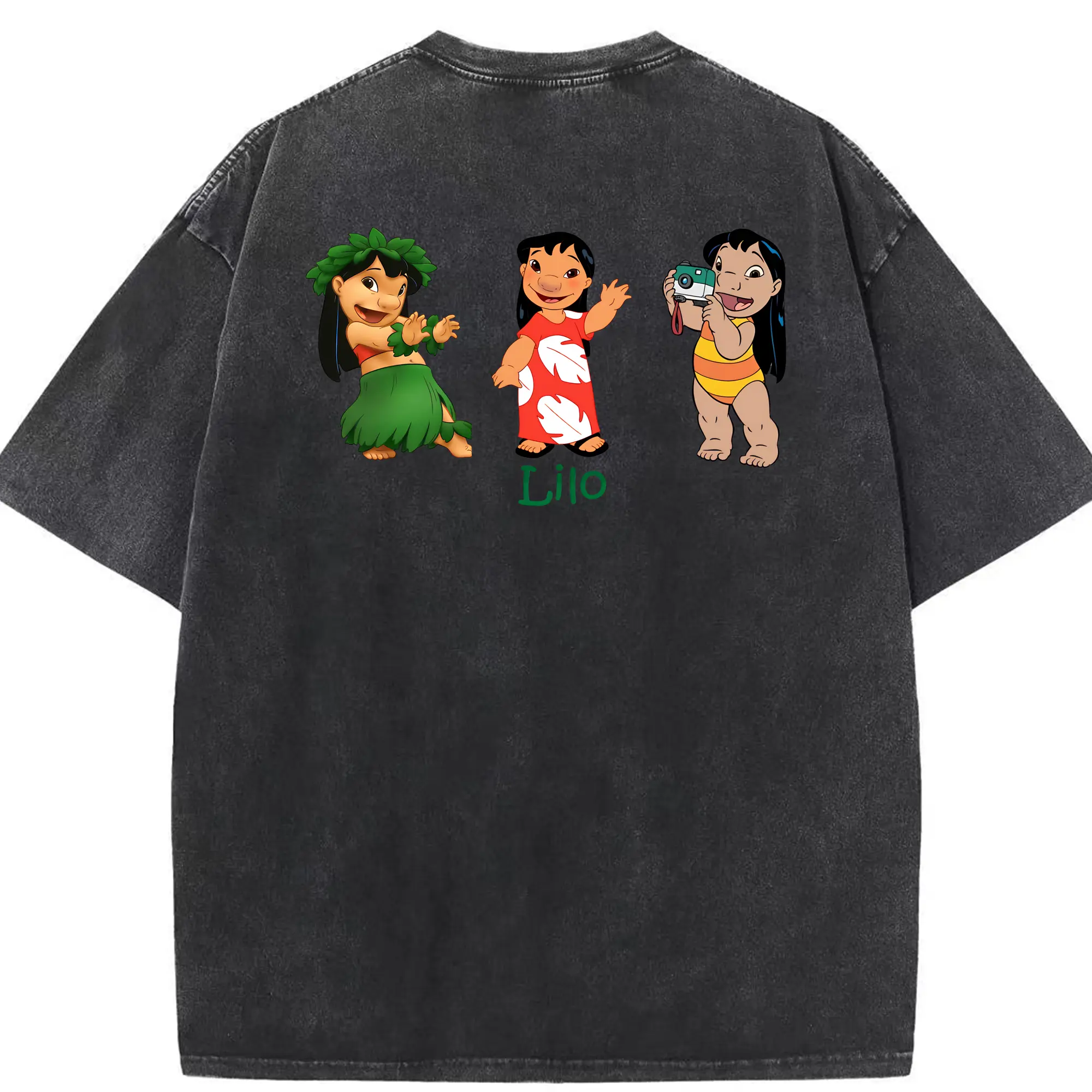 リロ＆スティッチ グッズ リロ - 綿100％ ヴィンテージ風 半袖Tシャツ ・ 背面プリント ・ 柔らか肌触り ・ 通気性 快適 ・ スポーツ カジュアル 外出用