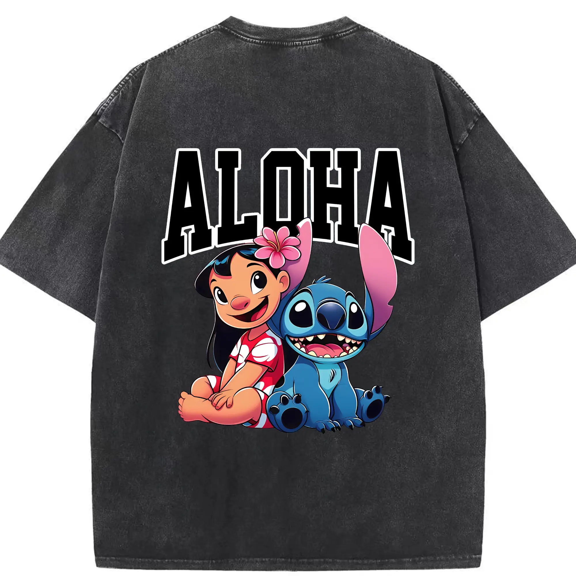 リロ＆スティッチ グッズ リロ - 綿100％ ヴィンテージ風 半袖Tシャツ ・ 背面プリント ・ 柔らか肌触り ・ 通気性 快適 ・ スポーツ カジュアル 外出用