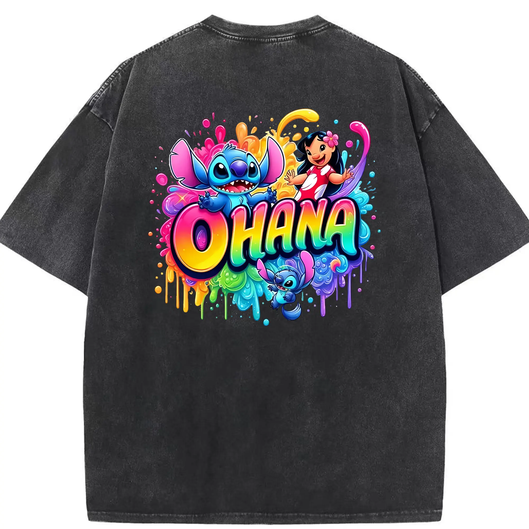 リロ＆スティッチ グッズ リロ - 綿100％ ヴィンテージ風 半袖Tシャツ ・ 背面プリント ・ 柔らか肌触り ・ 通気性 快適 ・ スポーツ カジュアル 外出用