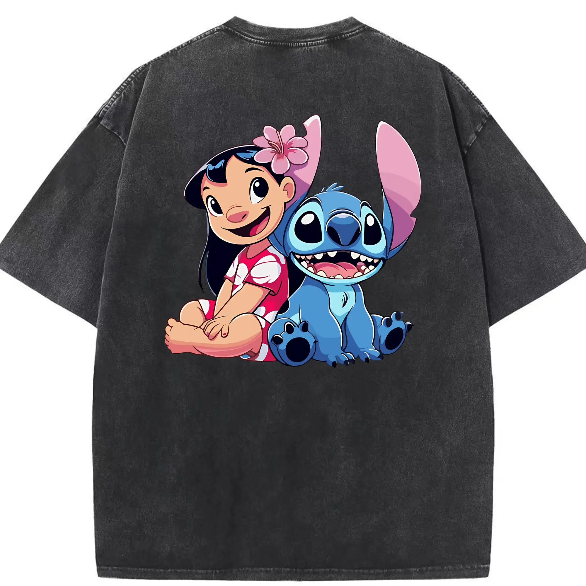 リロ＆スティッチ グッズ リロ - 綿100％ ヴィンテージ風 半袖Tシャツ ・ 背面プリント ・ 柔らか肌触り ・ 通気性 快適 ・ スポーツ カジュアル 外出用