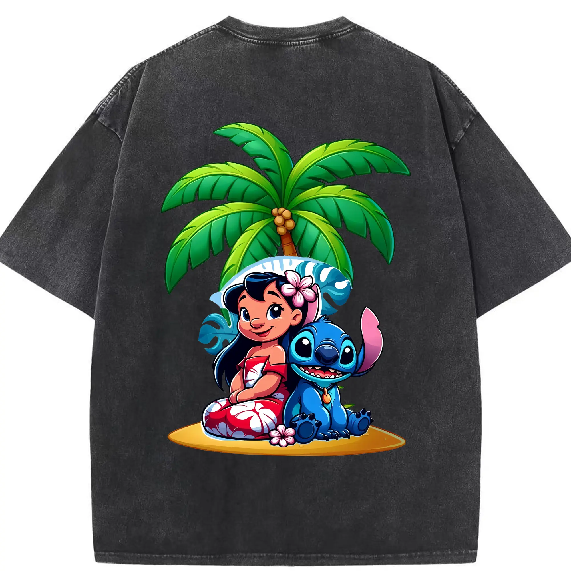 リロ＆スティッチ グッズ リロ - 綿100％ ヴィンテージ風 半袖Tシャツ ・ 背面プリント ・ 柔らか肌触り ・ 通気性 快適 ・ スポーツ カジュアル 外出用