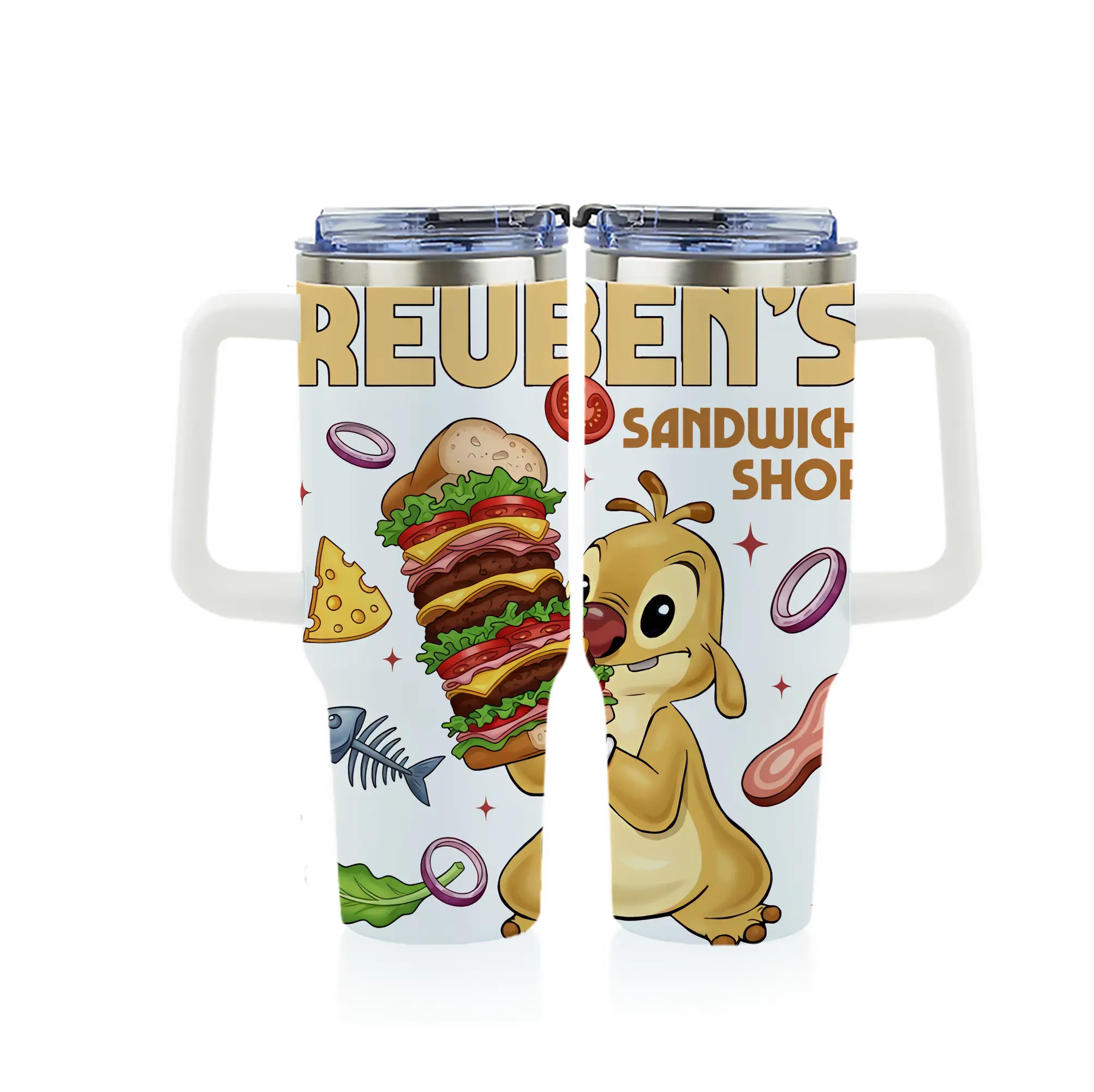 リロ＆スティッチ グッズ ルーベン - 1200mL フルプリント車用タンブラー ・ 304ステンレス 内側 ・ 201ステンレス 外側 ・ 保温 保冷 ・ 通勤 ドライブ アウトドア用