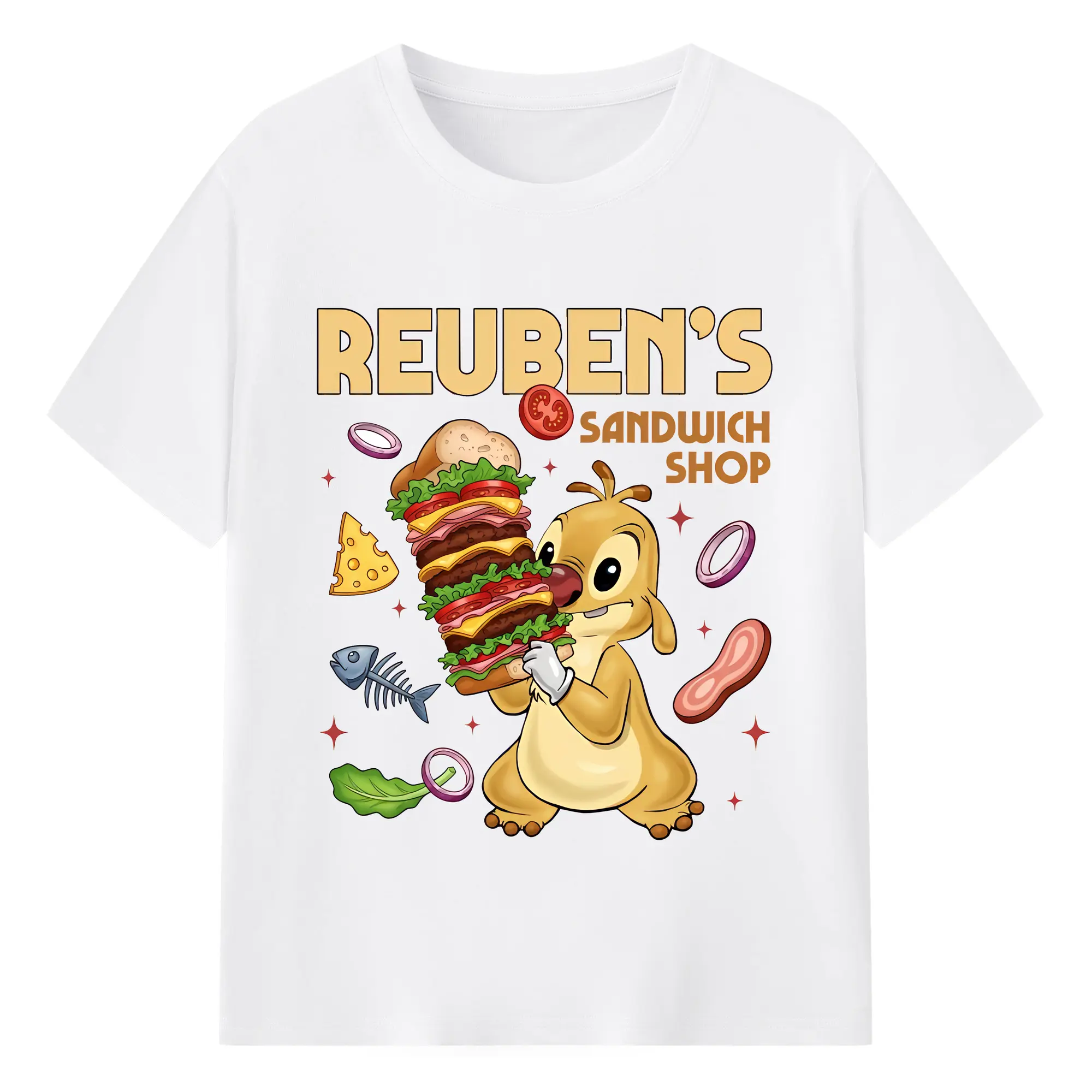 リロ＆スティッチ グッズ ルーベン - 綿100％ 半袖Tシャツ ・ フロントプリント ・ 快適 通気性 ・ 日常使い 散歩 スポーツ用