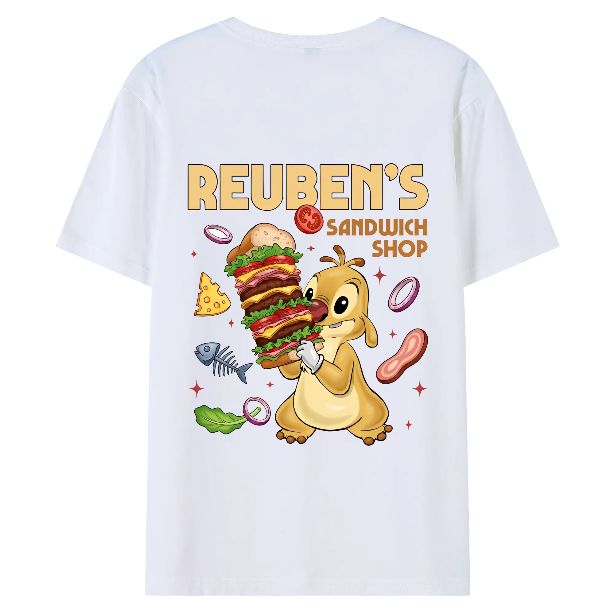 リロ＆スティッチ グッズ ルーベン - 綿100％ 半袖Tシャツ ・ バックプリント ・ 快適 通気性 ・ 日常使い 散歩 スポーツ用