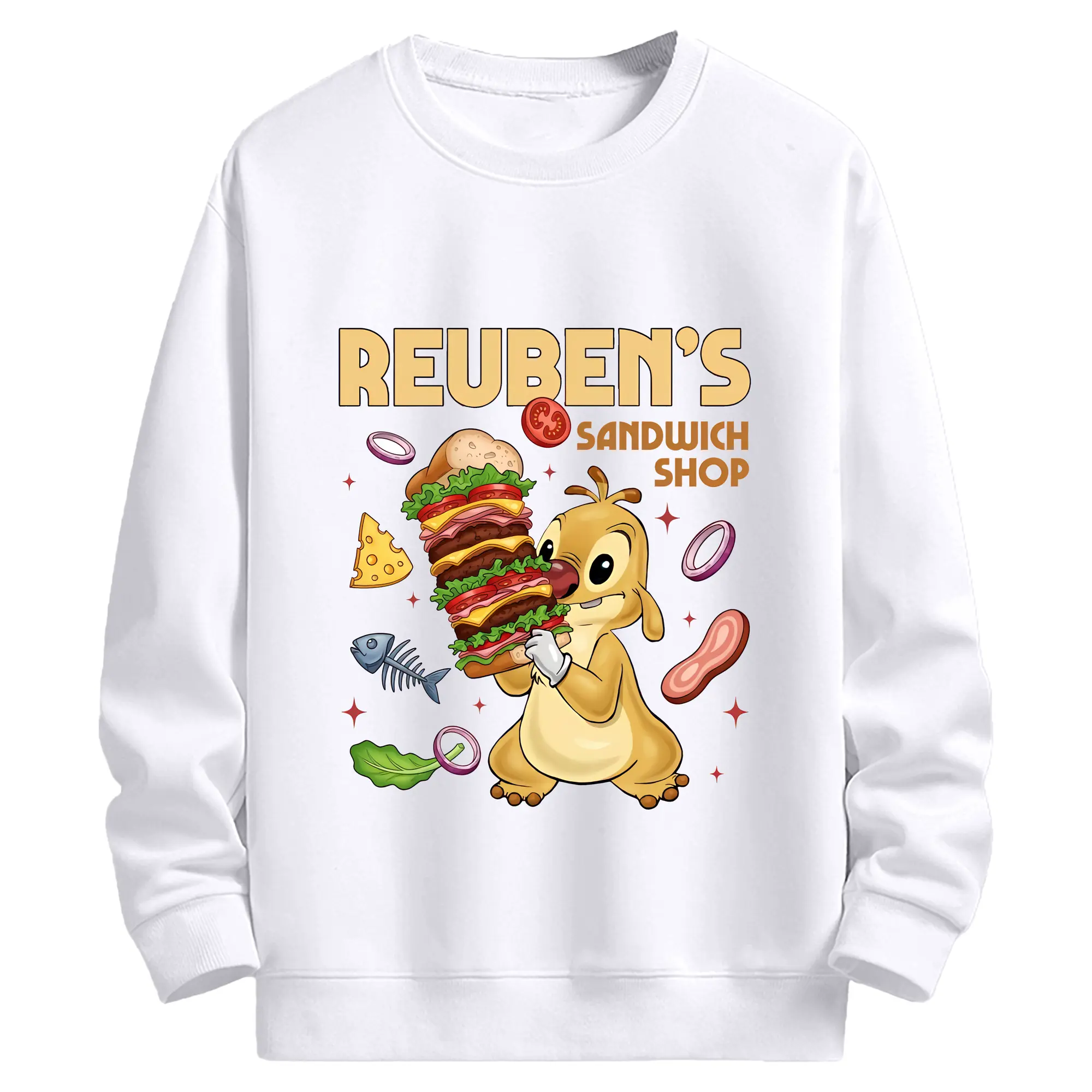 リロ＆スティッチ グッズ ルーベン - 高品質 クルーネック スウェット ・ コットン59％ ポリエステル41％ ・ ユニセックス 長袖 トレーナー ・ カジュアル デイリー スポーツ 散歩用