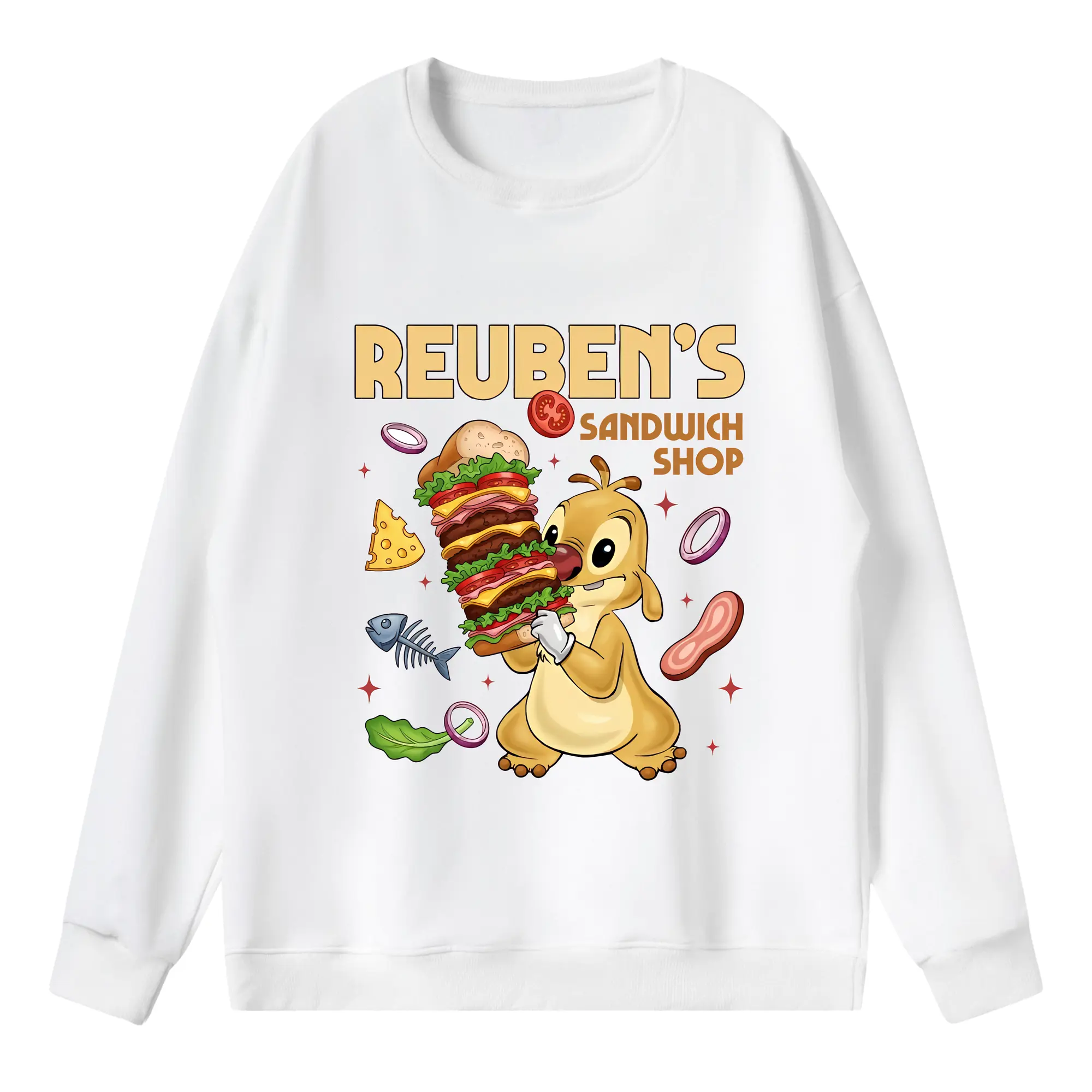 リロ＆スティッチ グッズ ルーベン - 薄手 クルーネック スウェット 裏毛260g · ポリエステル 春秋向け カジュアル 男女兼用 · トレーナー デイリー スポーツ 散歩に最適