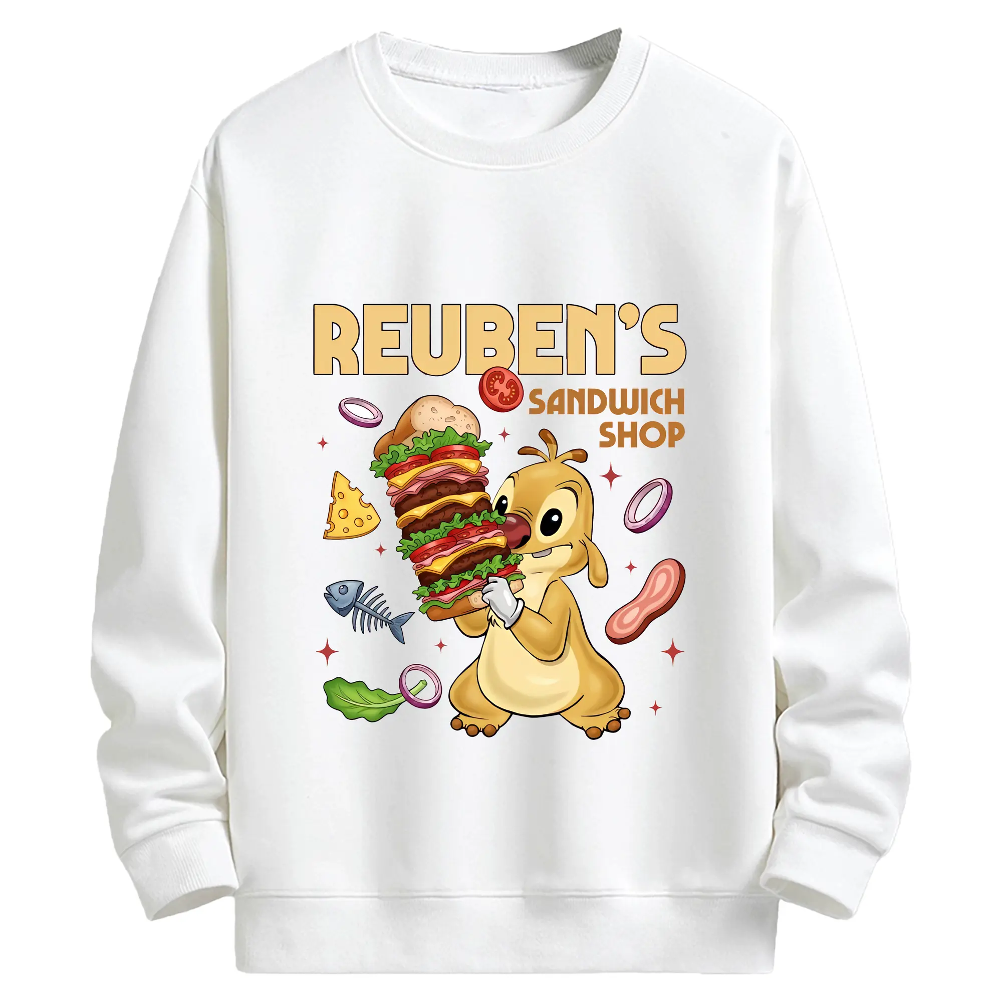 リロ＆スティッチ グッズ ルーベン - キッズ クルーネックスウェットシャツ ・ フロントプリント ・ 綿80％ ポリエステル20％ ・ 快適 通学 スポーツ 日常使い お散歩用