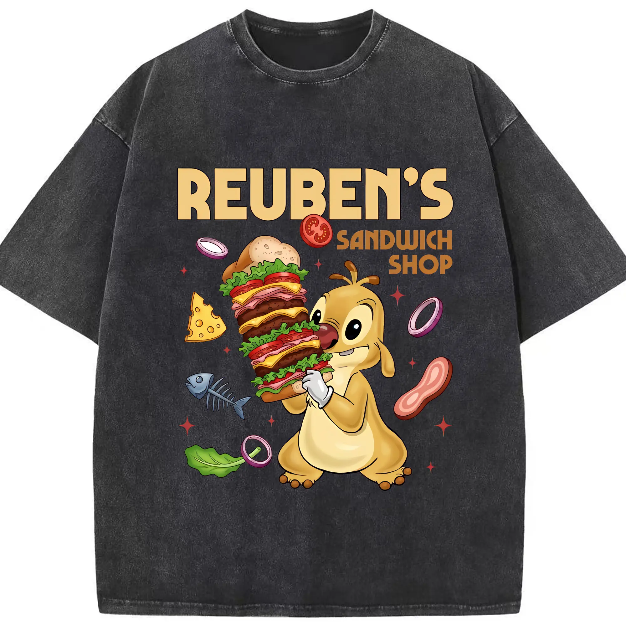 リロ＆スティッチ グッズ ルーベン - 綿100％ ヴィンテージ風 半袖Tシャツ ・ フロントプリント ・ 柔らか肌触り ・ 通気性 快適 ・ スポーツ カジュアル 外出用