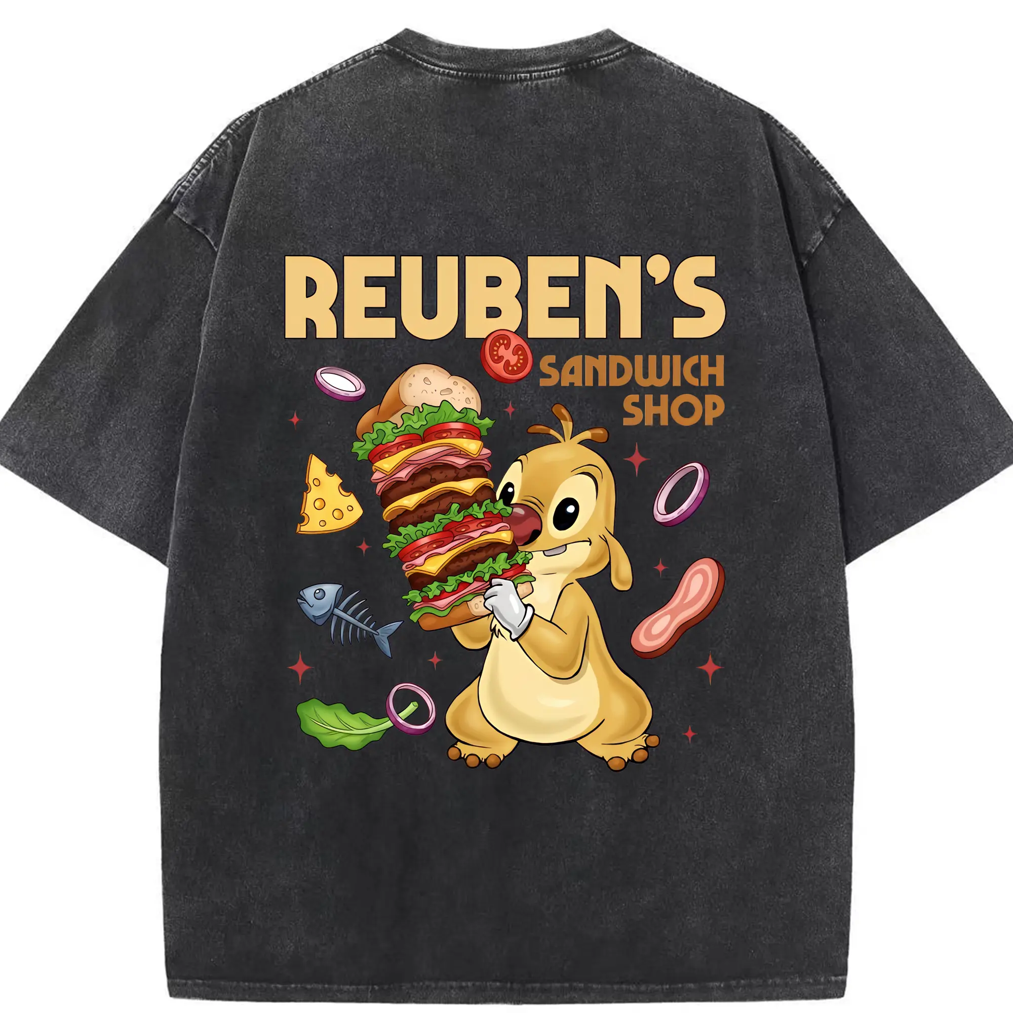 リロ＆スティッチ グッズ ルーベン - 綿100％ ヴィンテージ風 半袖Tシャツ ・ 背面プリント ・ 柔らか肌触り ・ 通気性 快適 ・ スポーツ カジュアル 外出用