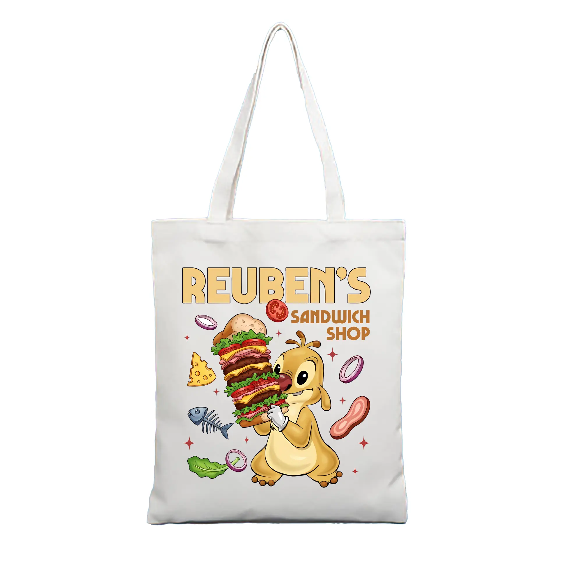 リロ＆スティッチ グッズ ルーベン - 縦型キャンバス手提げバッグ（トートバッグ） ・ キャンバス素材 ・ ショッピング用 ・ 軽量 丈夫 お手入れ簡単