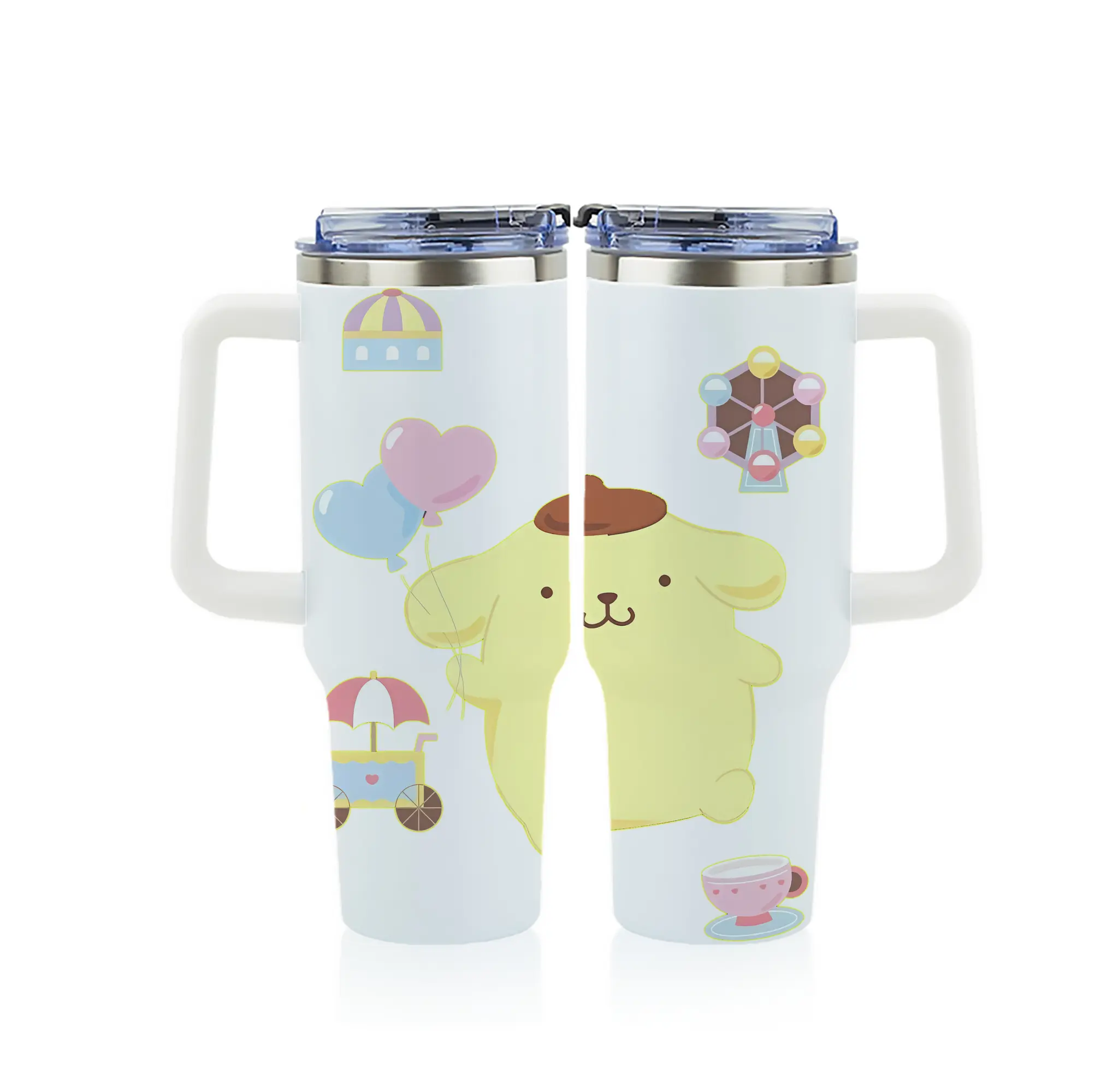 サンリオ グッズ,ポムポムプリン - 1200mL フルプリント車用タンブラー ・ 304ステンレス 内側 ・ 201ステンレス 外側 ・ 保温 保冷 ・ 通勤 ドライブ アウトドア用