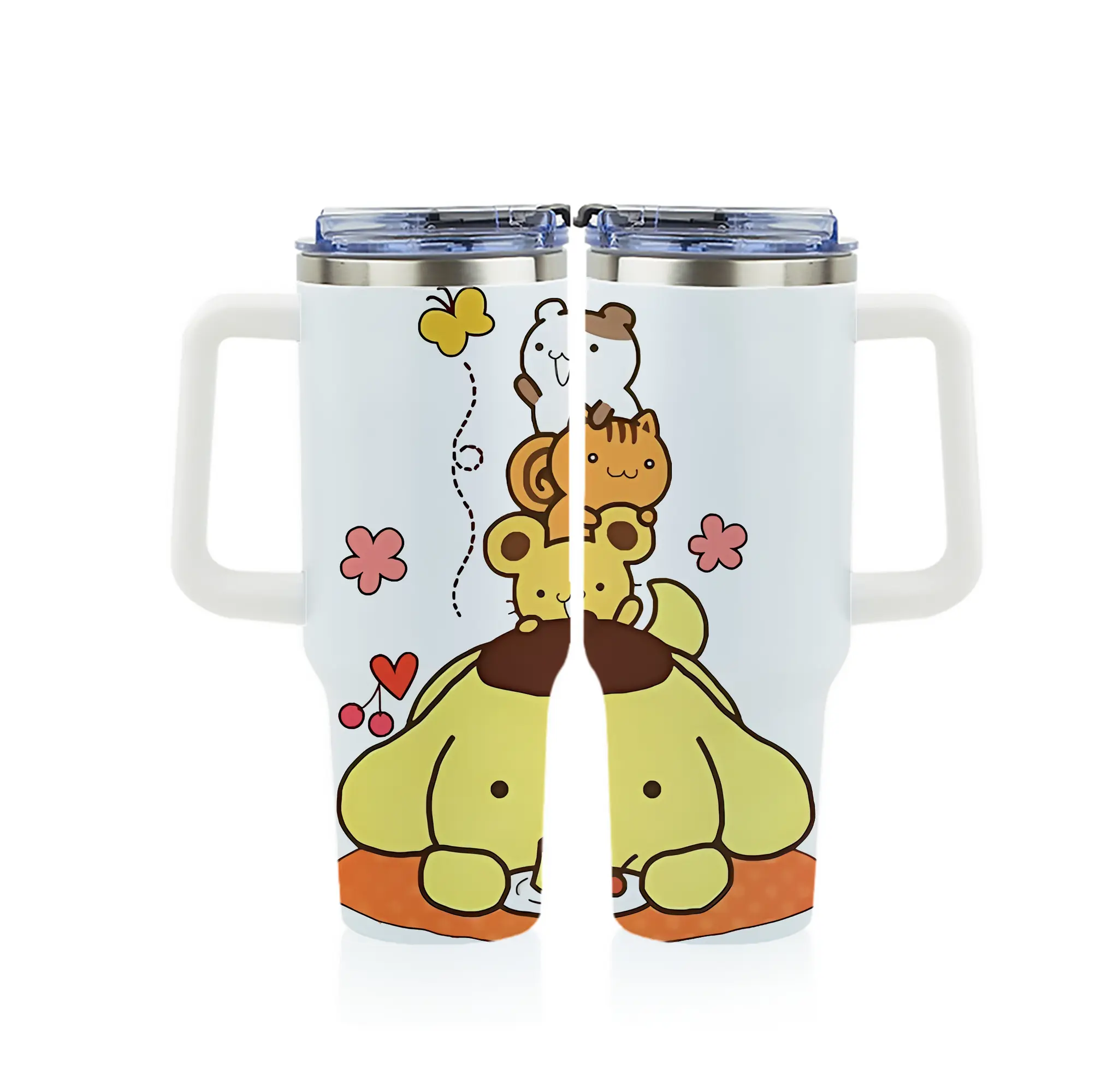 サンリオ グッズ,ポムポムプリン - 1200mL フルプリント車用タンブラー ・ 304ステンレス 内側 ・ 201ステンレス 外側 ・ 保温 保冷 ・ 通勤 ドライブ アウトドア用