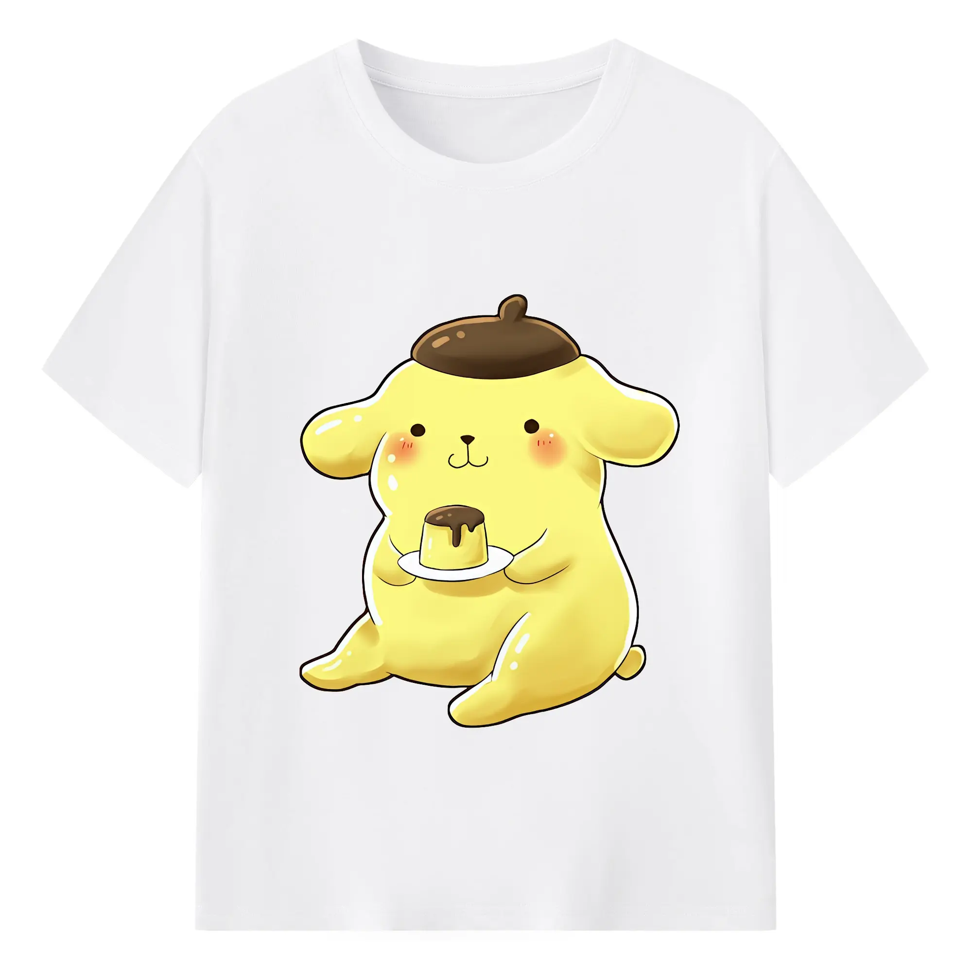 サンリオ グッズ,ポムポムプリン - 綿100％ 半袖Tシャツ ・ フロントプリント ・ 快適 通気性 ・ 日常使い 散歩 スポーツ用