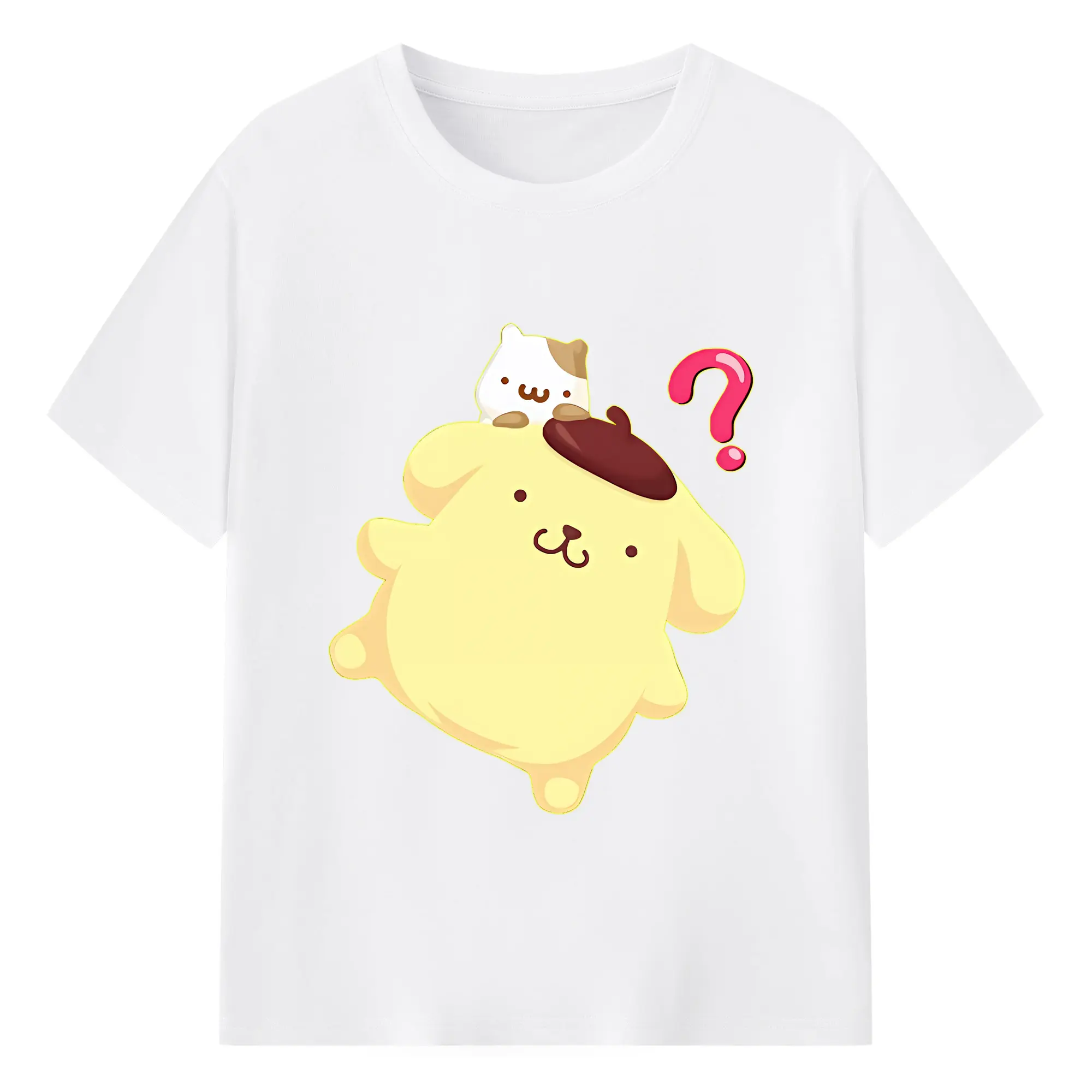 サンリオ グッズ,ポムポムプリン - 綿100％ 半袖Tシャツ ・ フロントプリント ・ 快適 通気性 ・ 日常使い 散歩 スポーツ用
