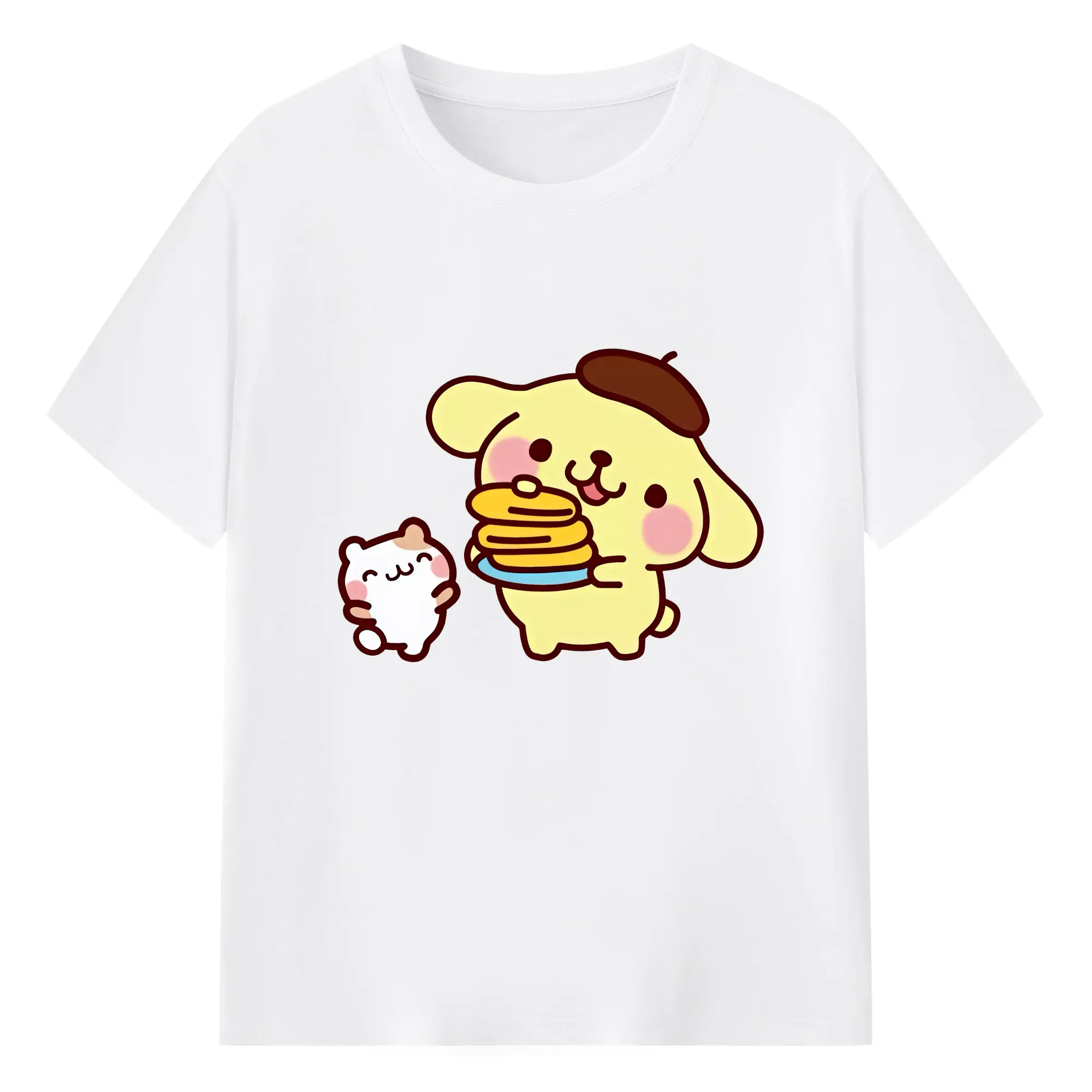 サンリオ グッズ,ポムポムプリン - 綿100％ 半袖Tシャツ ・ フロントプリント ・ 快適 通気性 ・ 日常使い 散歩 スポーツ用