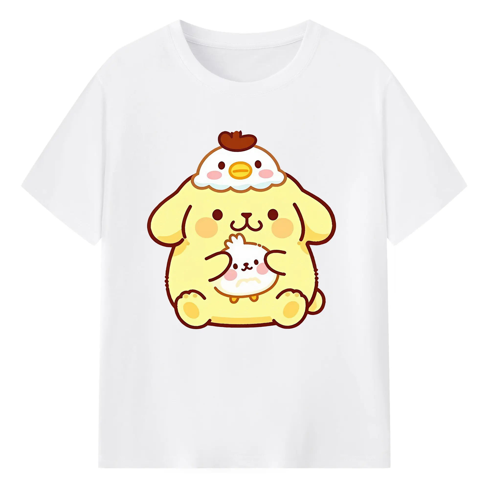 サンリオ グッズ,ポムポムプリン - 綿100％ 半袖Tシャツ ・ フロントプリント ・ 快適 通気性 ・ 日常使い 散歩 スポーツ用