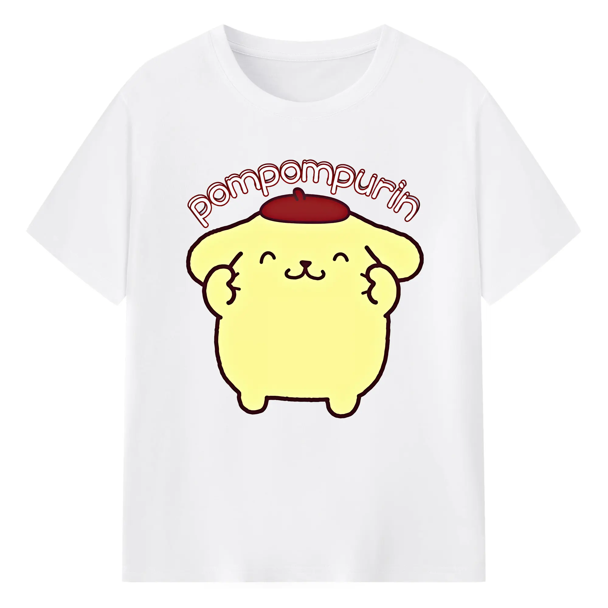 サンリオ グッズ,ポムポムプリン - 綿100％ 半袖Tシャツ ・ フロントプリント ・ 快適 通気性 ・ 日常使い 散歩 スポーツ用