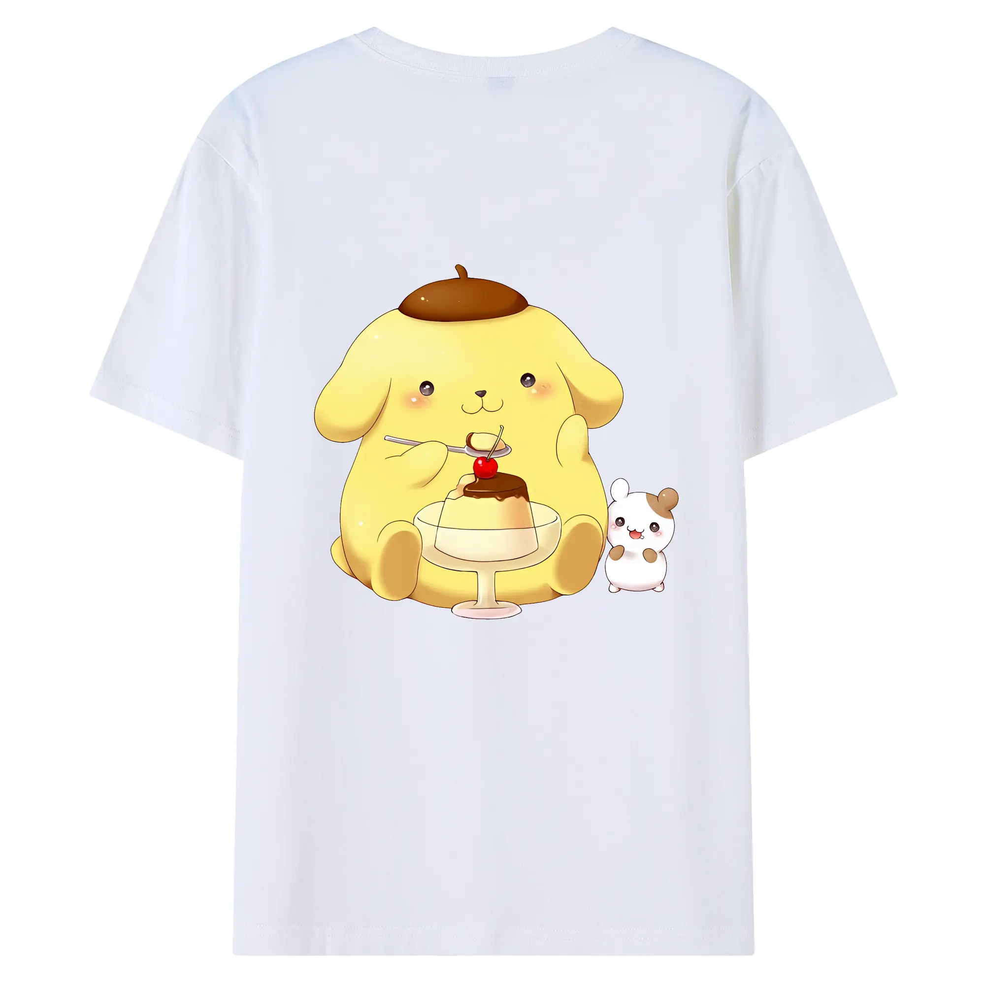 サンリオ グッズ,ポムポムプリン - 綿100％ 半袖Tシャツ ・ バックプリント ・ 快適 通気性 ・ 日常使い 散歩 スポーツ用