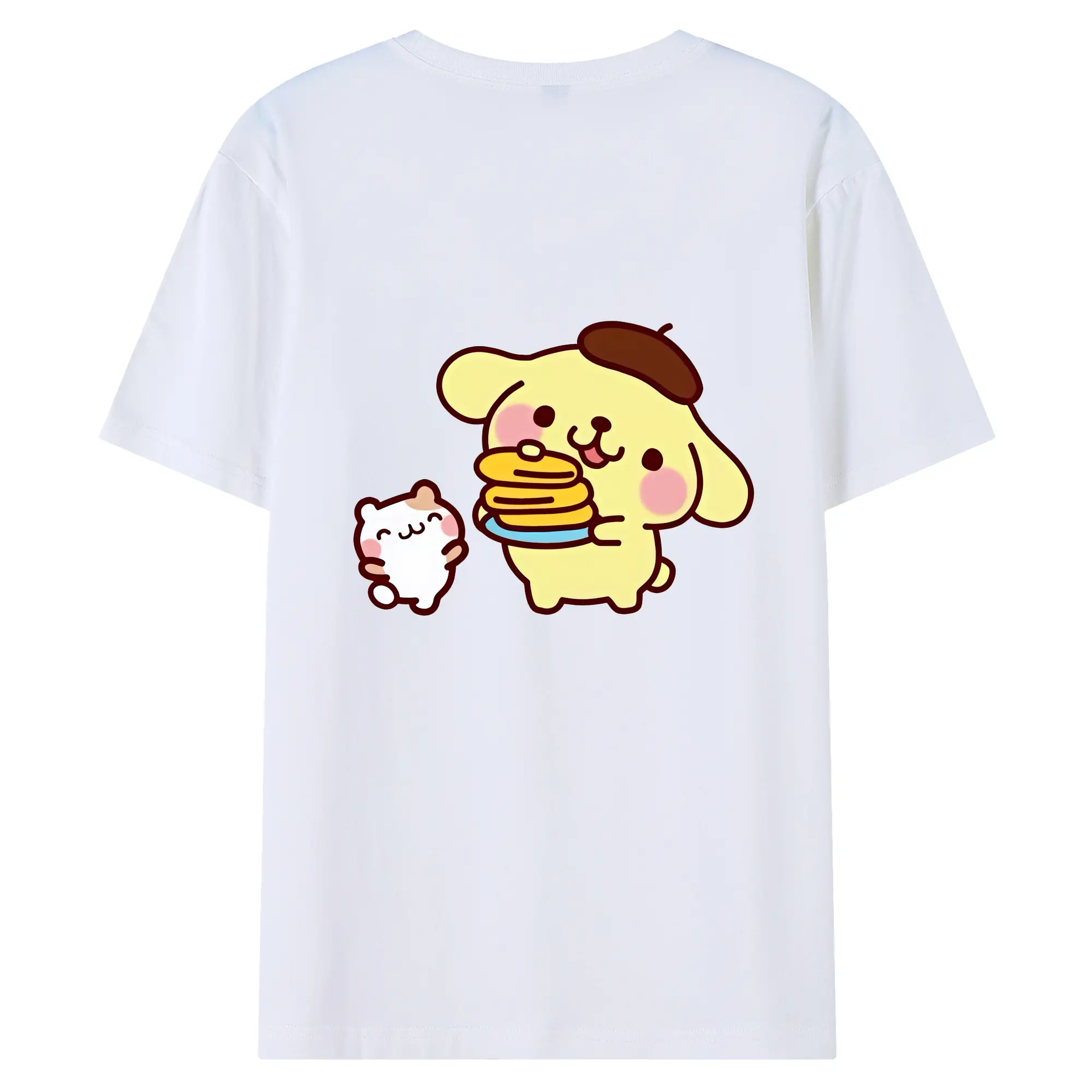 サンリオ グッズ,ポムポムプリン - 綿100％ 半袖Tシャツ ・ バックプリント ・ 快適 通気性 ・ 日常使い 散歩 スポーツ用