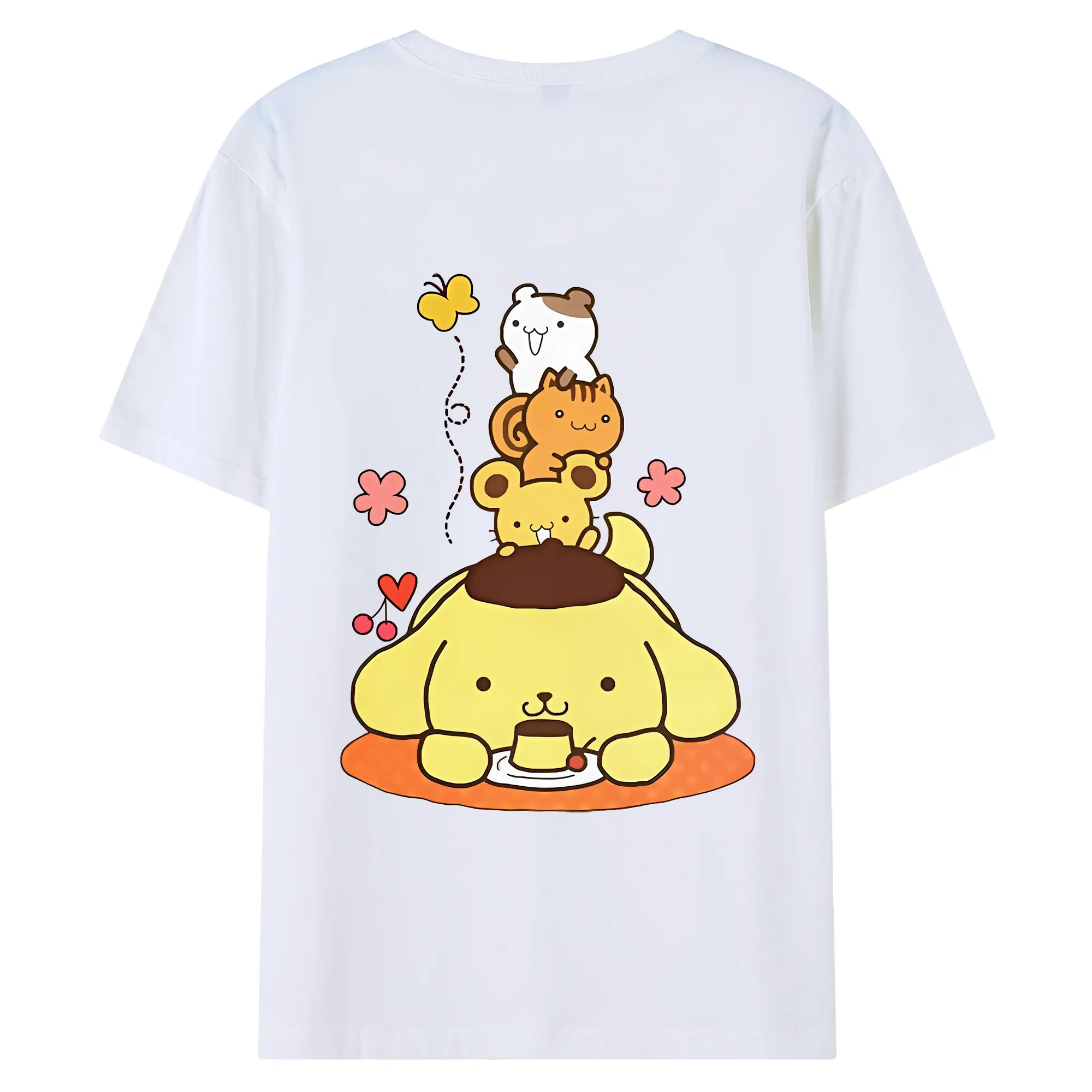 サンリオ グッズ,ポムポムプリン - 綿100％ 半袖Tシャツ ・ バックプリント ・ 快適 通気性 ・ 日常使い 散歩 スポーツ用
